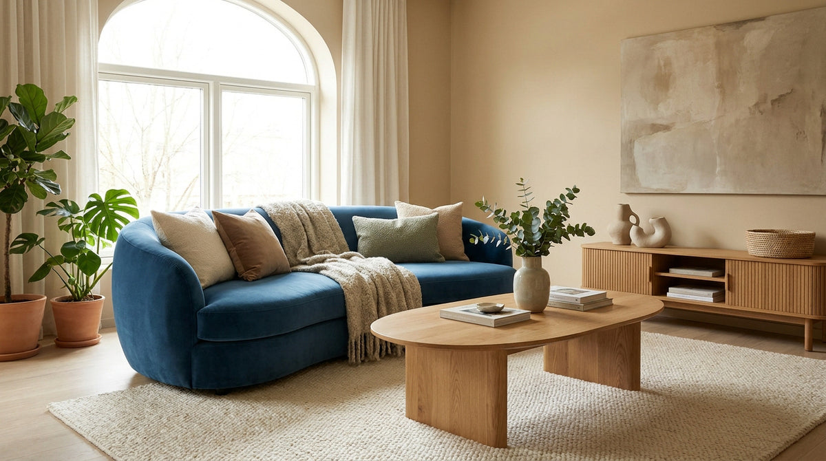 Réussir sa déco avec un canapé arrondi bleu : nos conseils