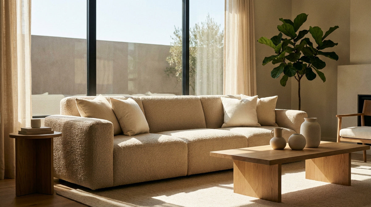 Canapé beige bouclette : la pièce maîtresse du salon zen