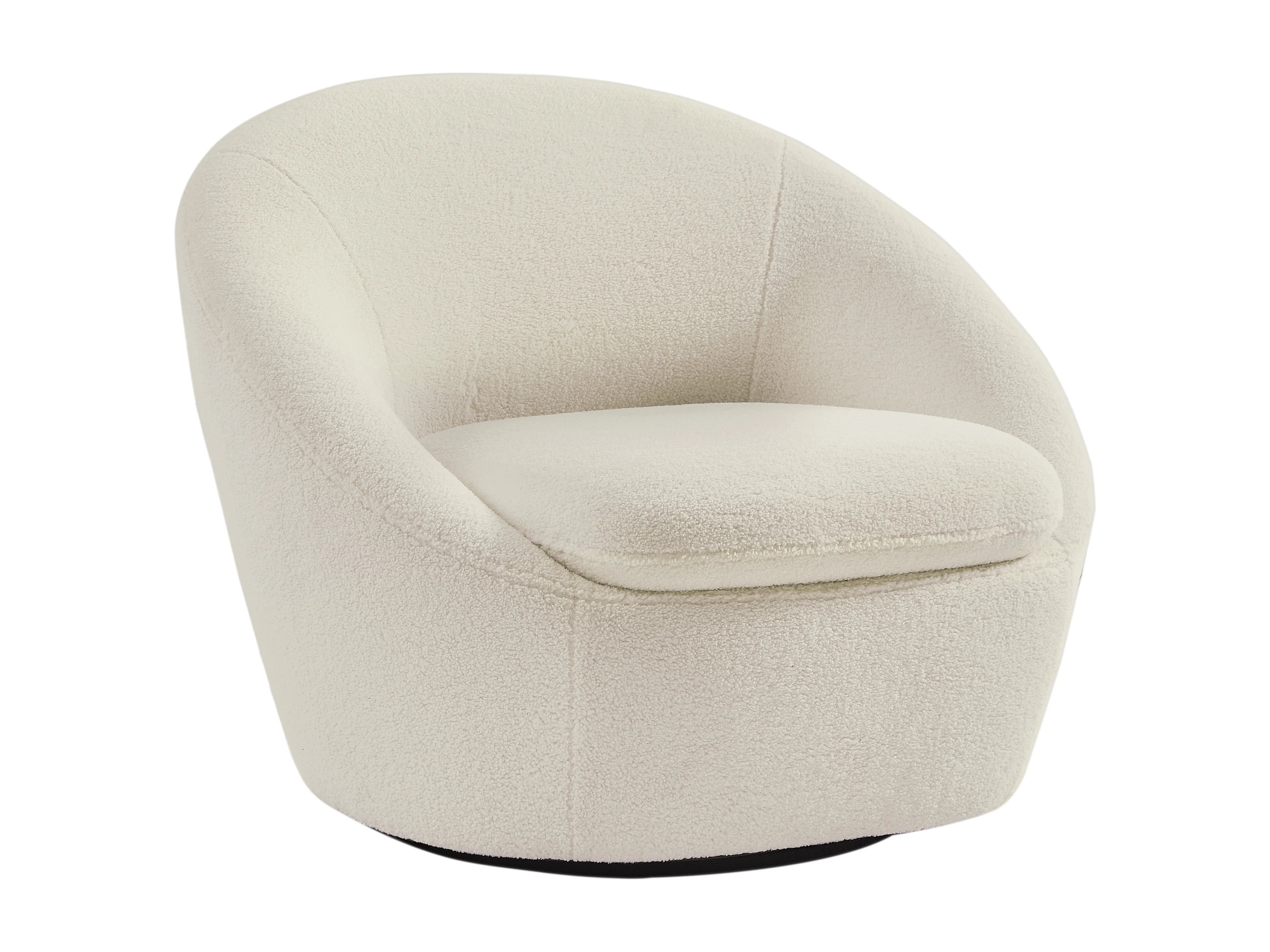Fauteuil Arrondi Pivotant En Tissu Bouclette Blanc - LACARA