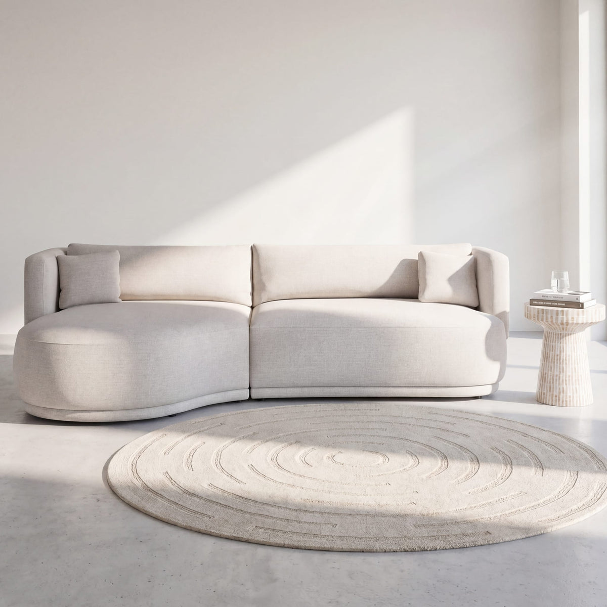 Canapé Arrondi Bouclette 4 Places Beige - Stonic