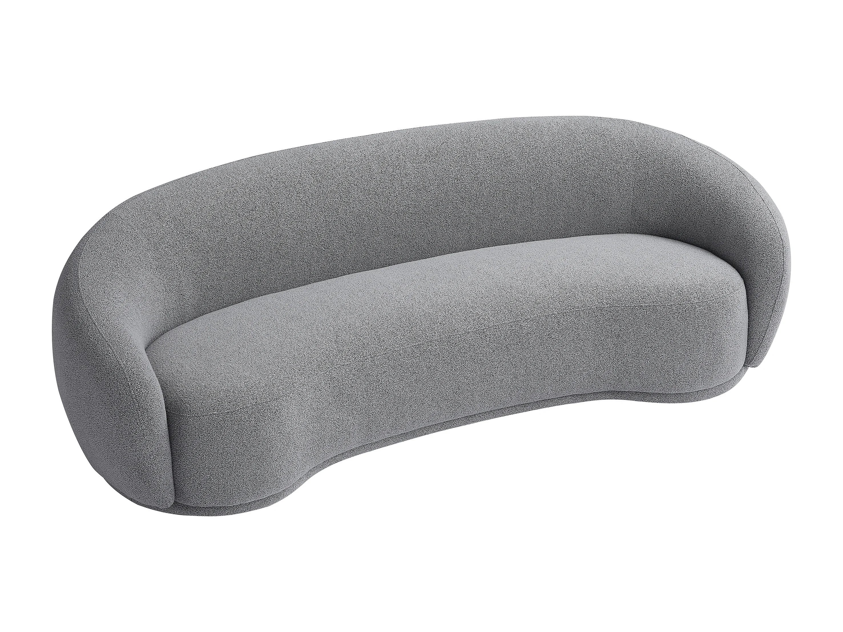 Canapé Arrondi 3 Places En Tissu Bouclette Gris - BOVANA
