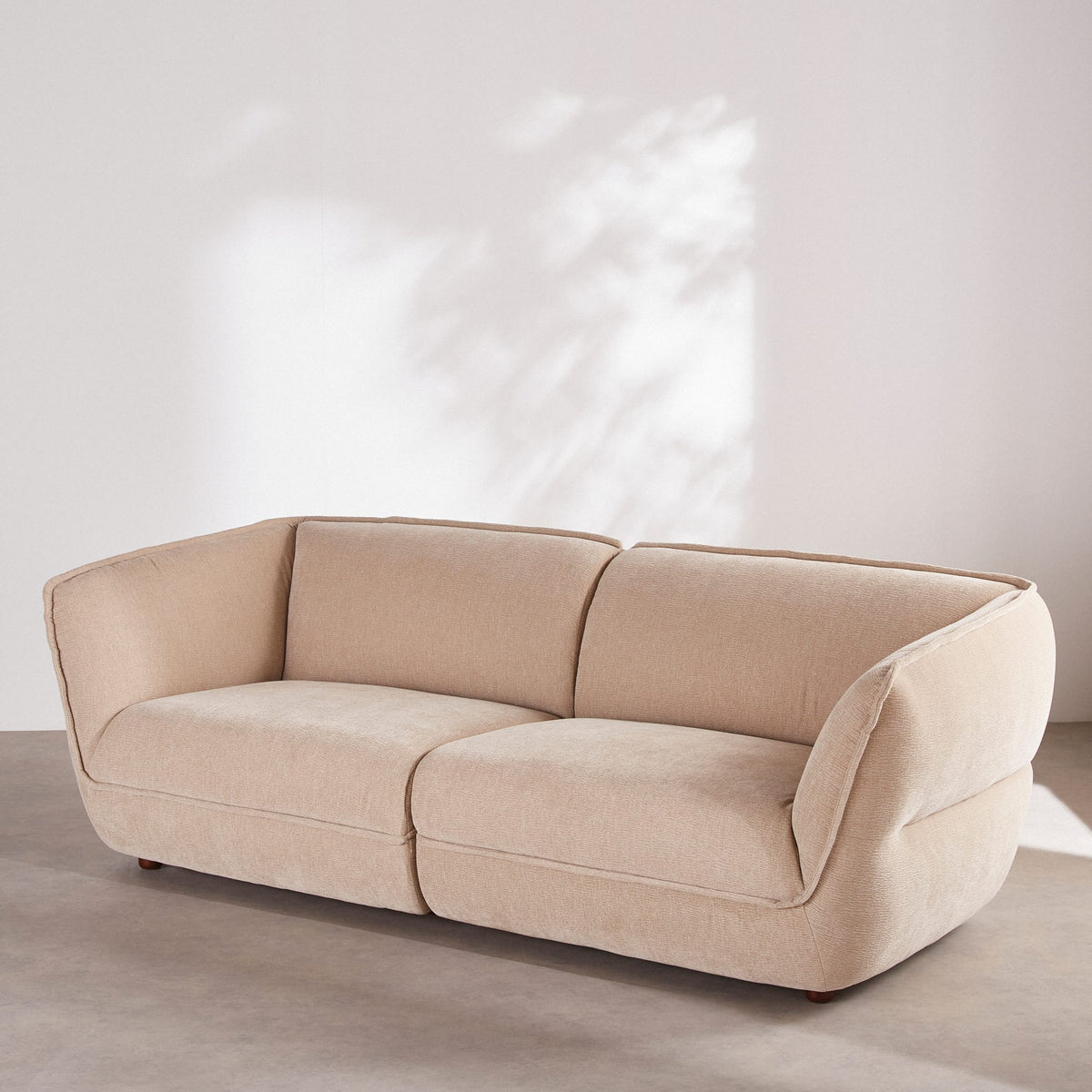 Canapé Arrondi Tissu Texturé 3 Places Beige - Crush