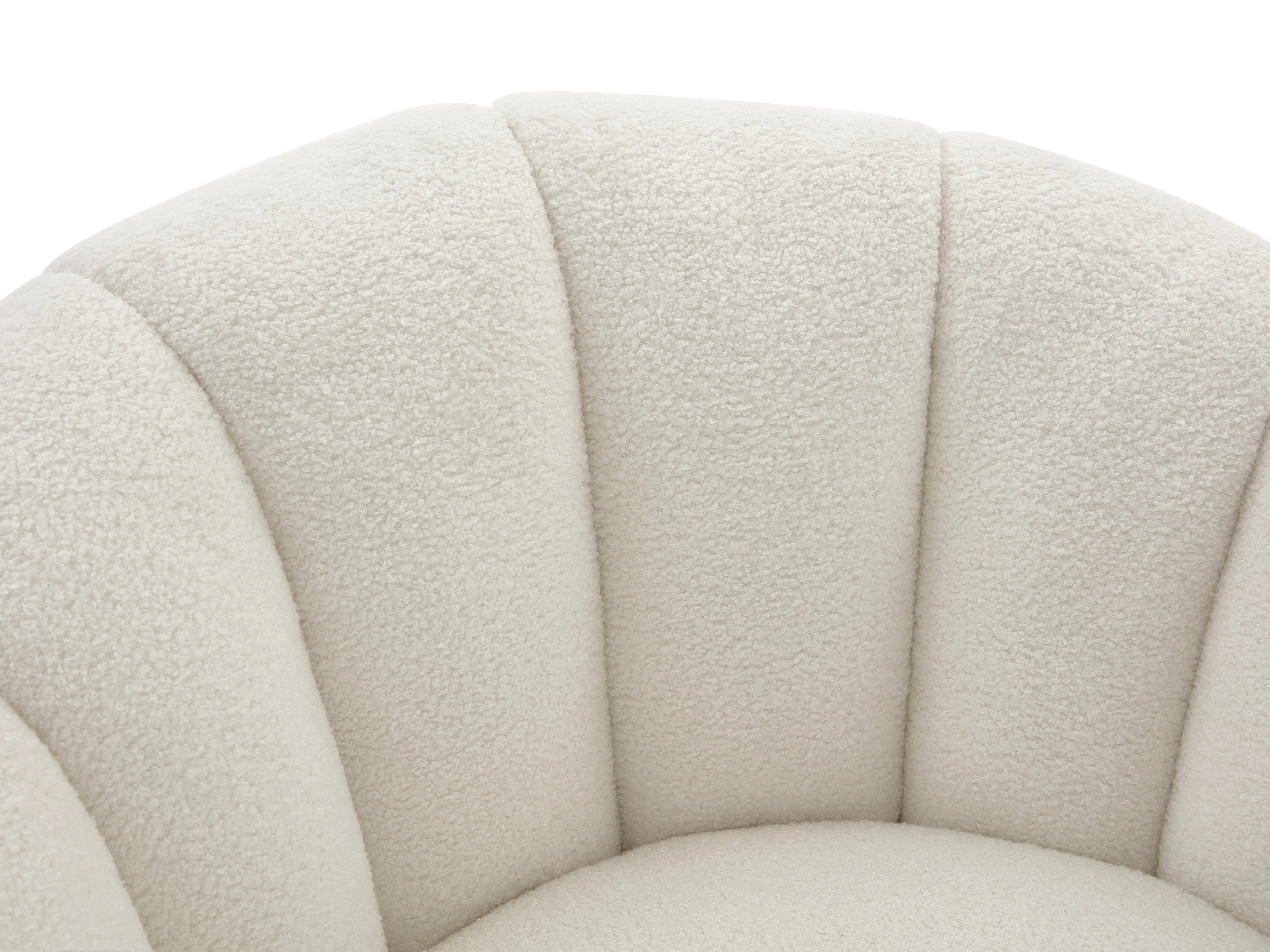 Fauteuil Arrondi Coquillage Pivotant En Bouclette Blanc - COSSATO