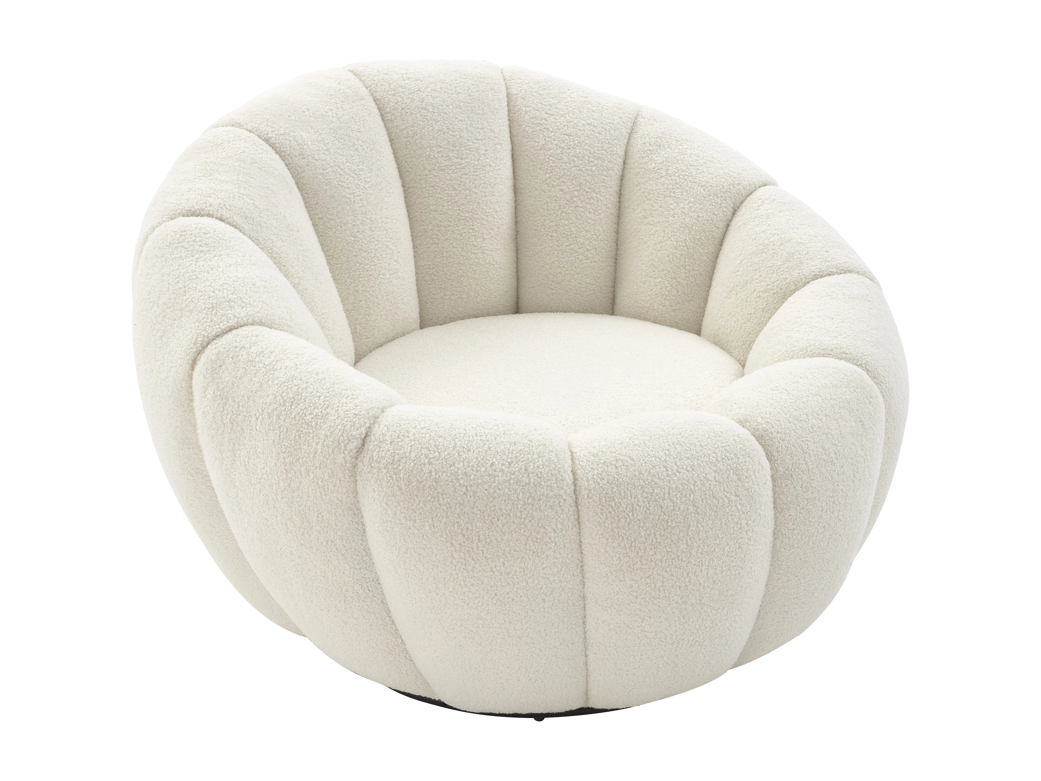 Fauteuil Arrondi Coquillage Pivotant En Bouclette Blanc - COSSATO