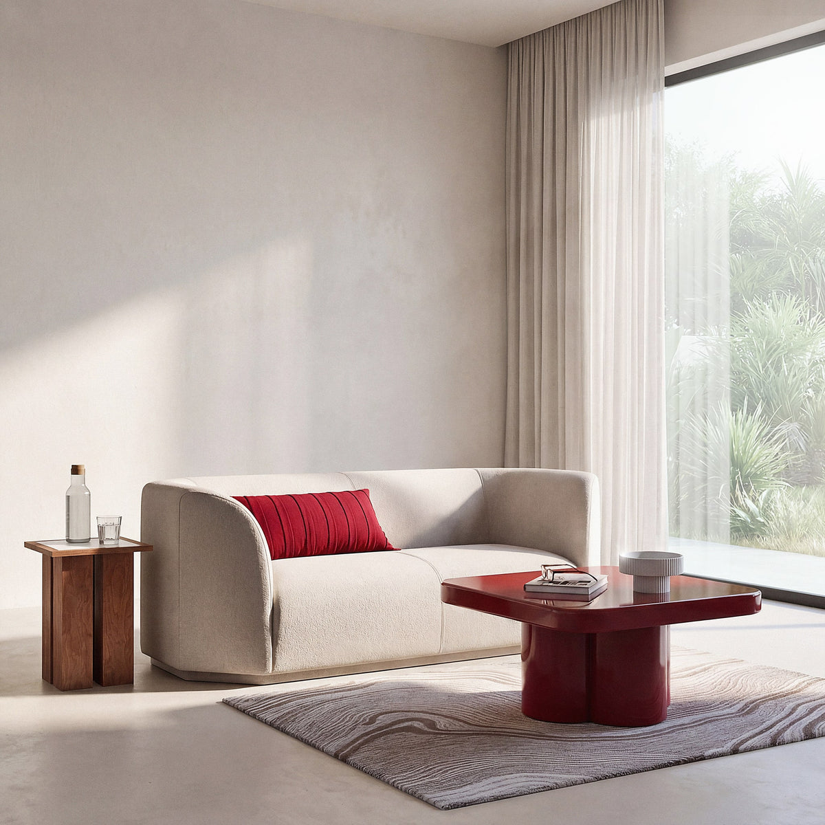 Canapé Arrondi Tissu Tramé 2 Places Beige - Gaspard