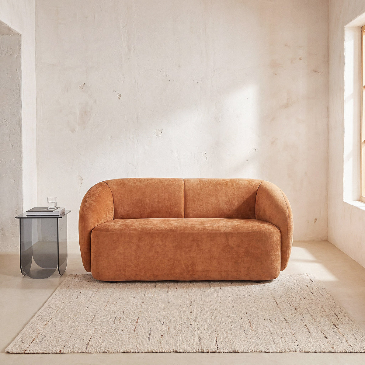 Banquette Arrondie Velours 2 Places Marron Cannelle - Bun
