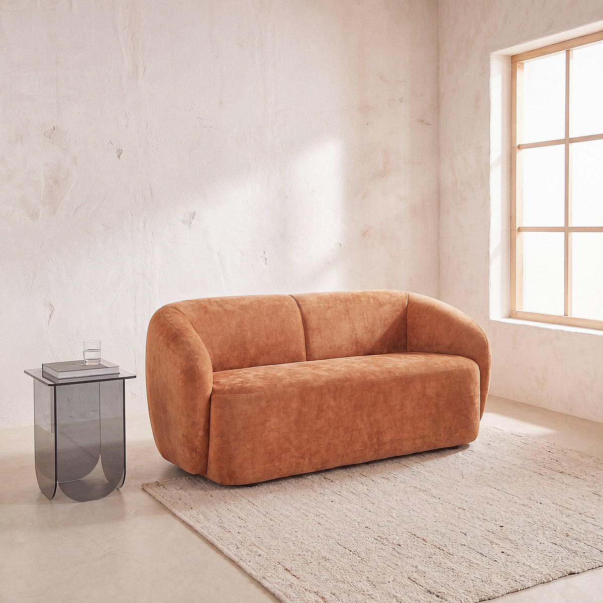 Banquette Arrondie Velours 2 Places Marron Cannelle - Bun