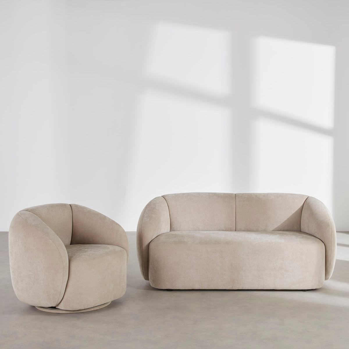 Banquette Arrondie Velours 2 Places Beige - Bun
