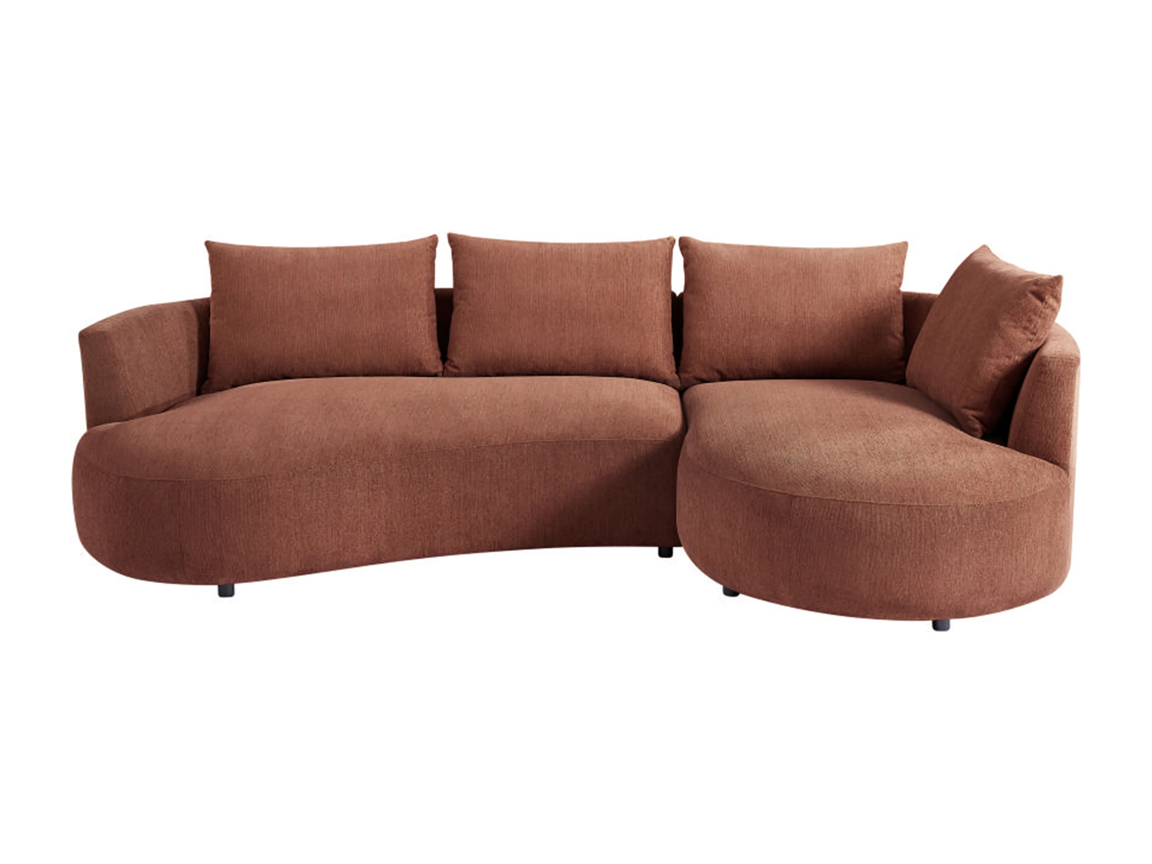 Canapé Arrondi D'Angle Droit En Velours Texturé Terracotta - LOUSADO