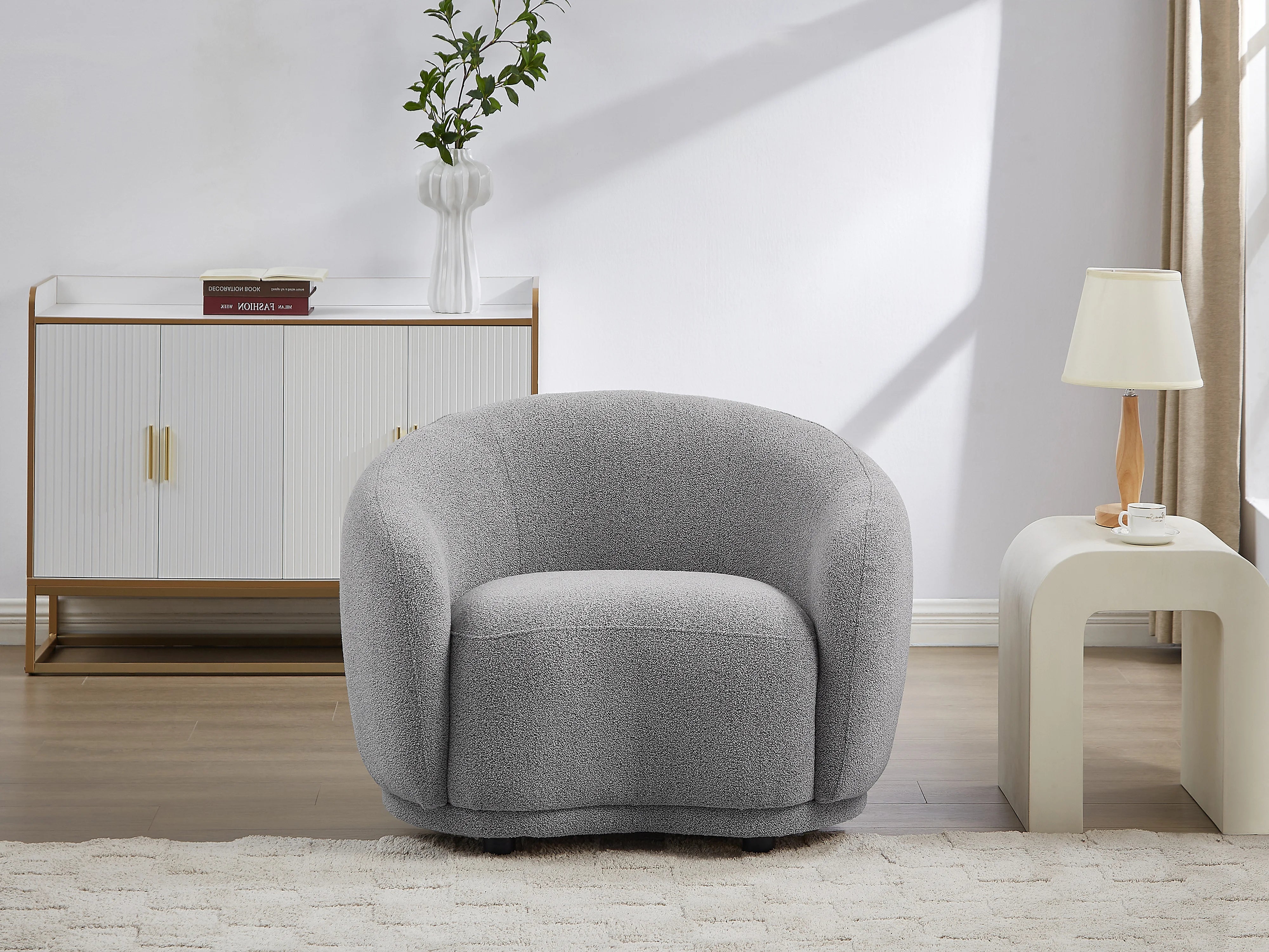 Fauteuil Arrondi En Tissu Bouclette Gris - BOVANA