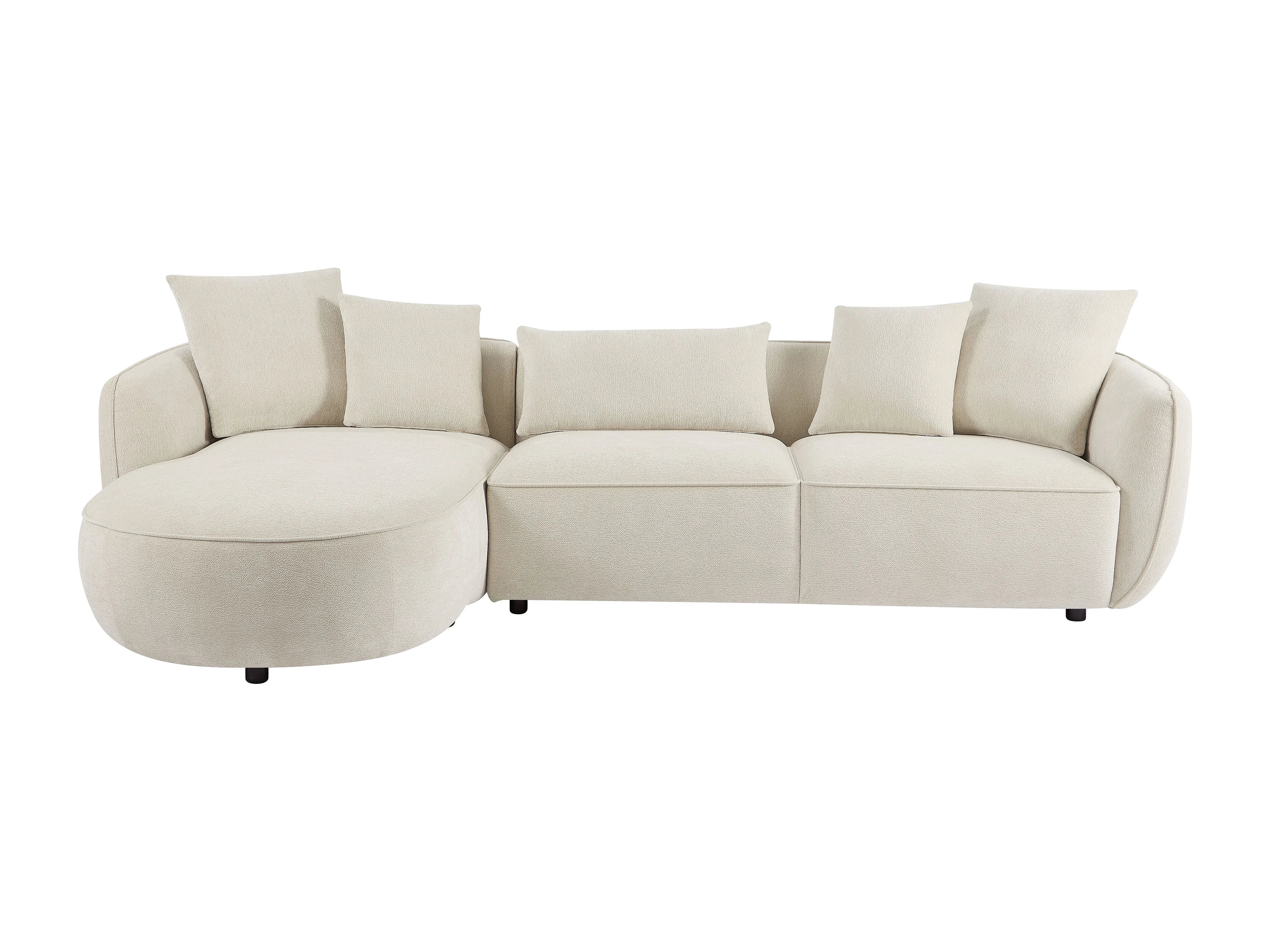 Canapé Arrondi D'Angle Gauche En Tissu Chenille Beige - DOKALO