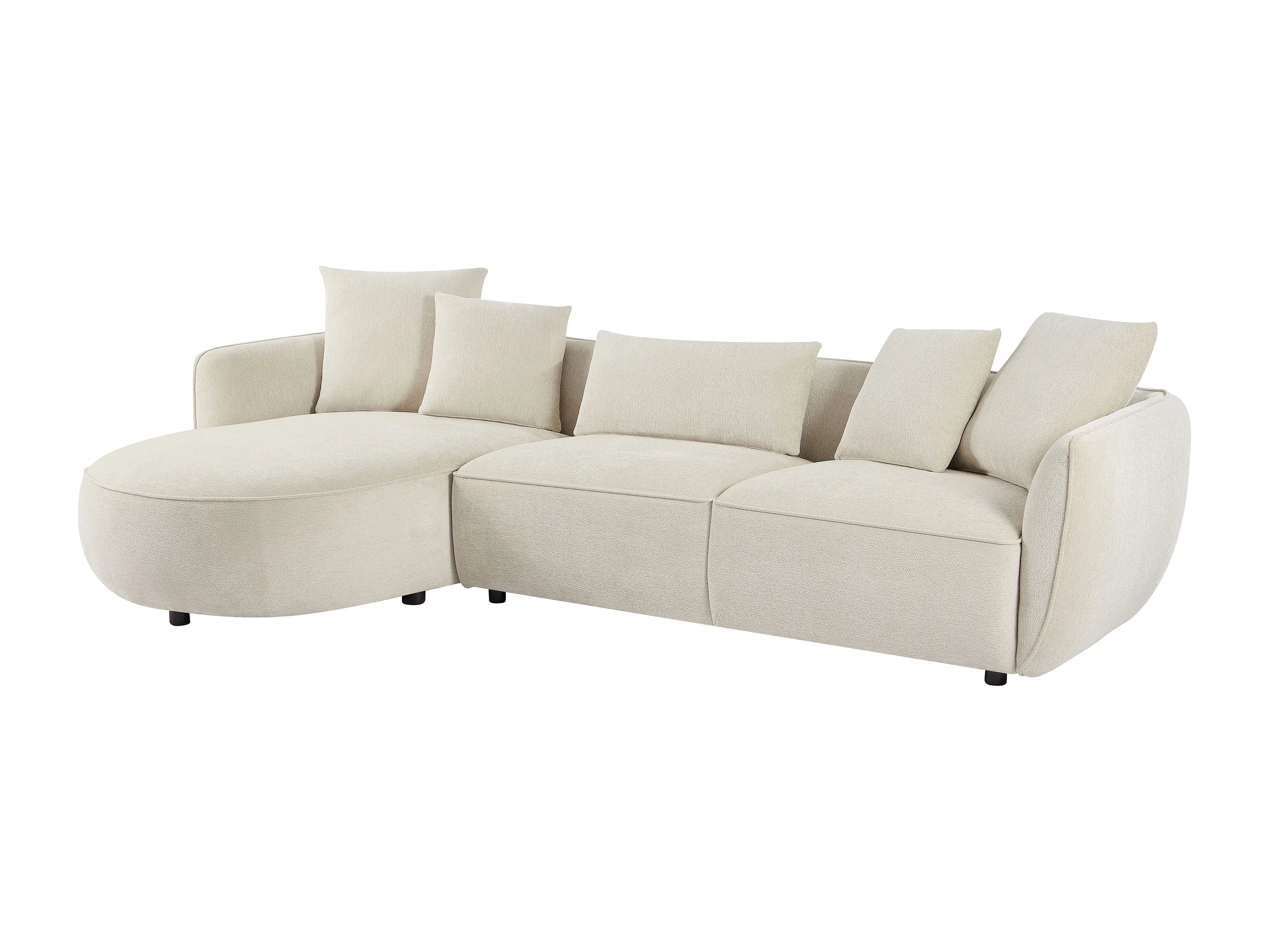Canapé Arrondi D'Angle Gauche En Tissu Chenille Beige - DOKALO