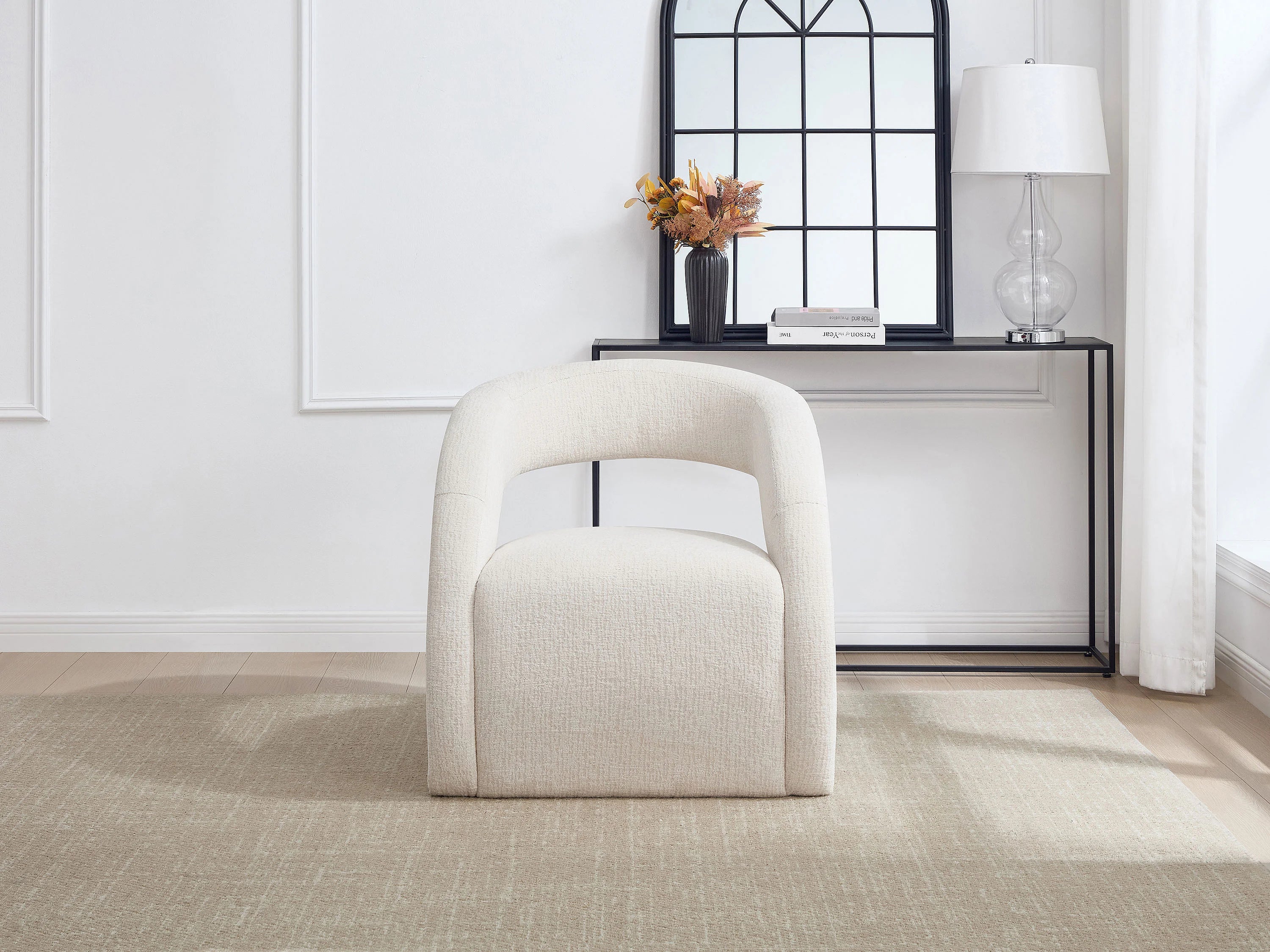 Fauteuil Arrondi En Tissu Chenille Beige - LUCIOTA