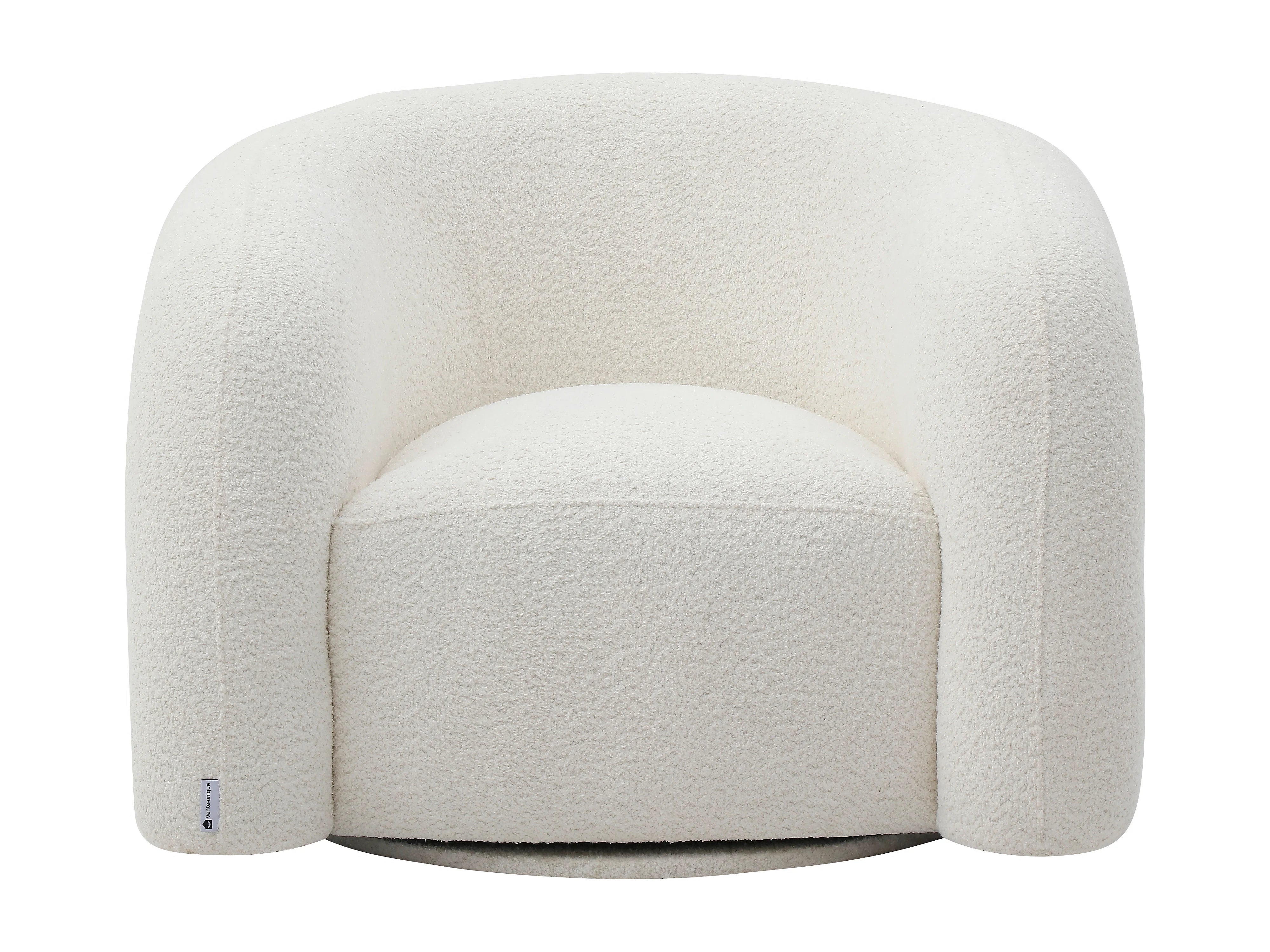 Fauteuil Arrondi Pivotant En Tissu Bouclette Blanc - LAPIOTA