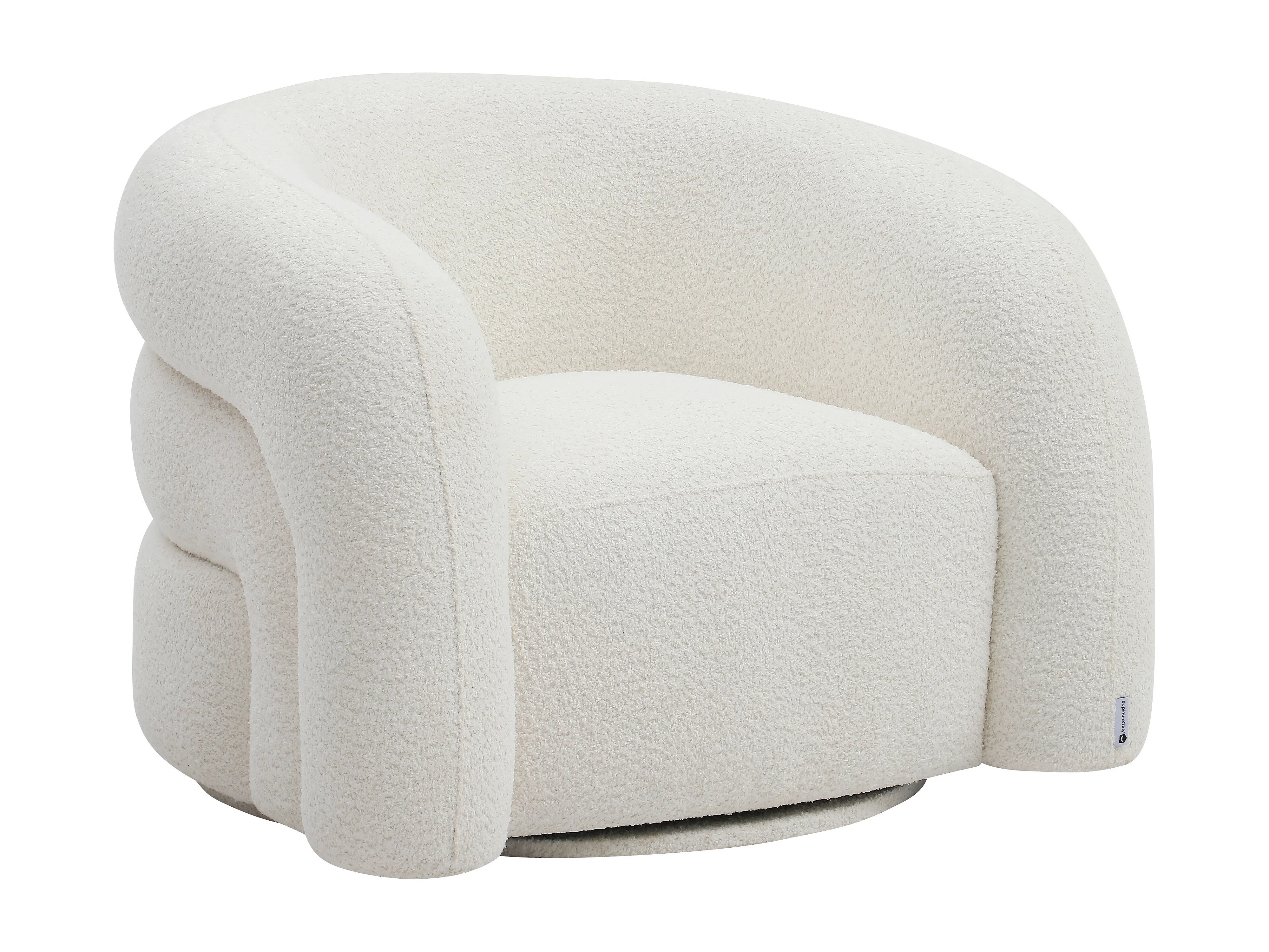 Fauteuil Arrondi Pivotant En Tissu Bouclette Blanc - LAPIOTA