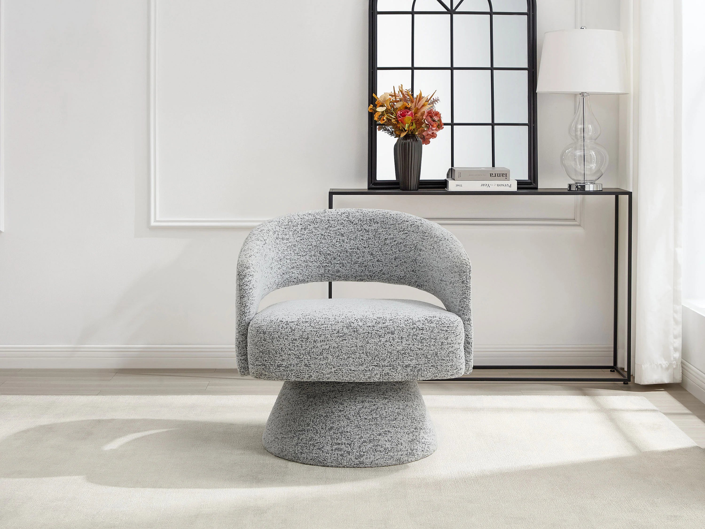 Fauteuil Arrondi Pivotant En Tissu Chenille Gris - FEDOTE