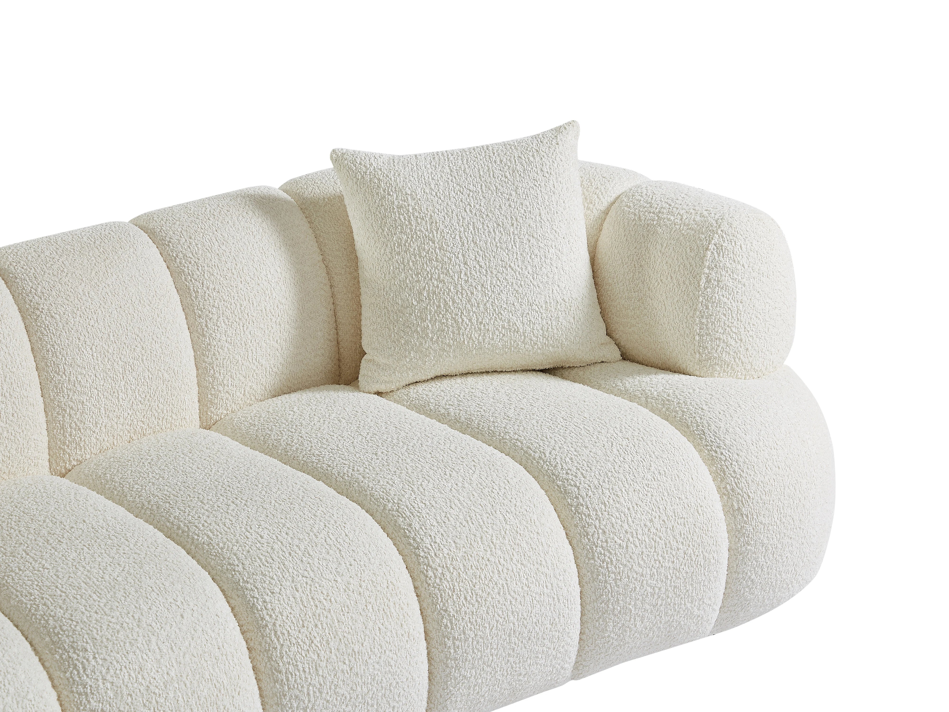 Canapé Arrondi 3 Places En Tissu Bouclette Blanc Cassé - COLIANI