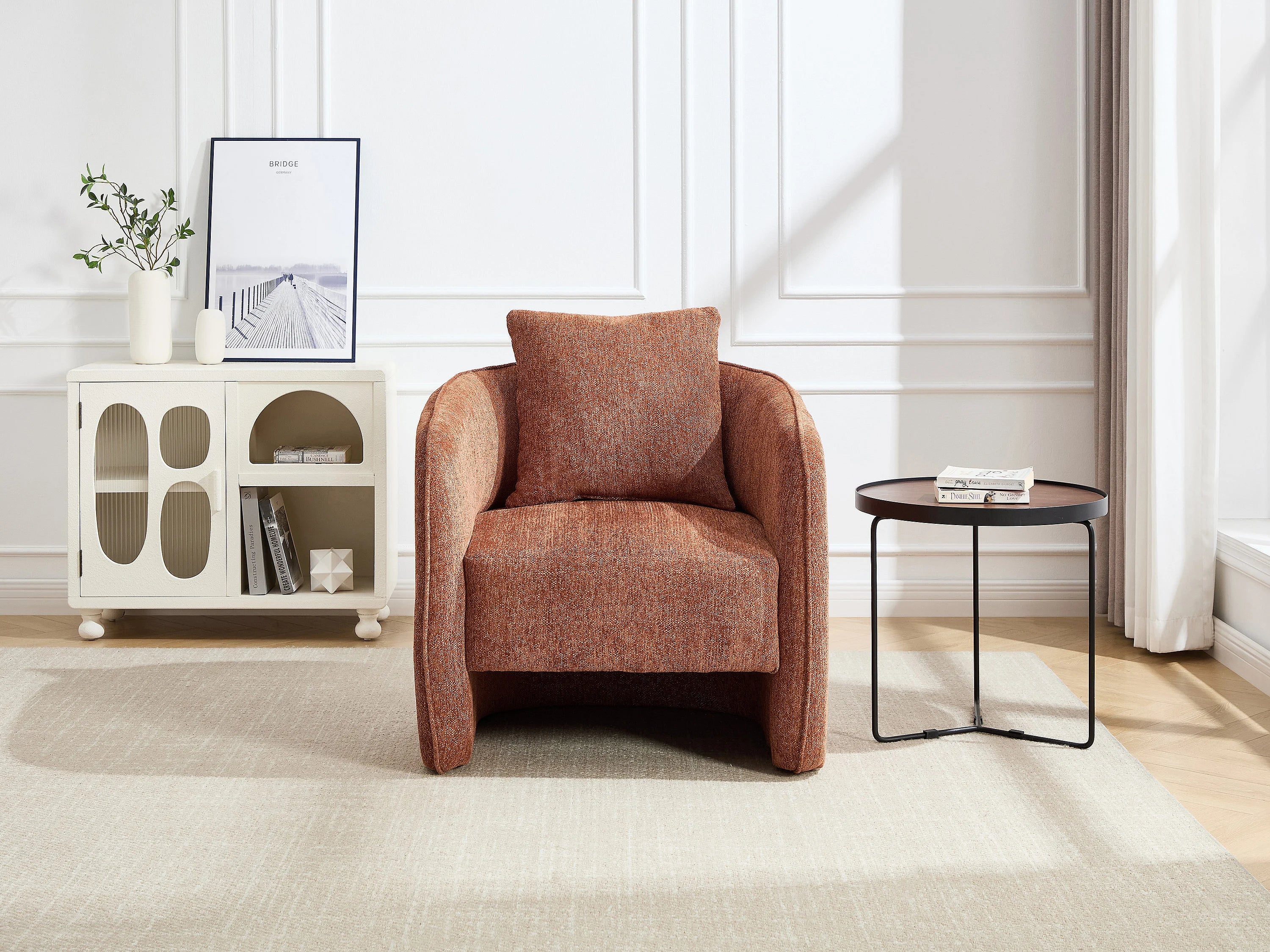 Fauteuil Arrondi En Tissu Chiné Terracotta - LANITO