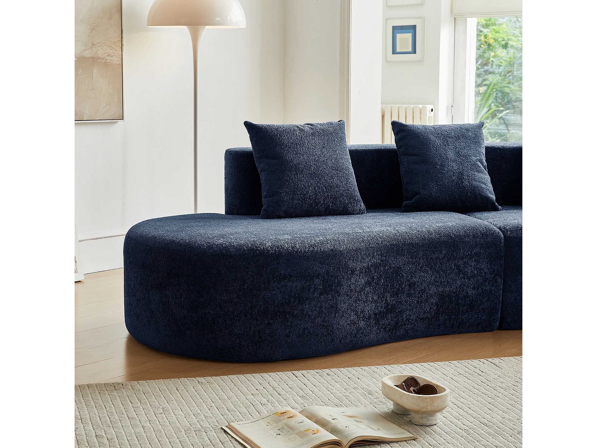Canapé Arrondi Compressé 3 Places En Velours Bleu