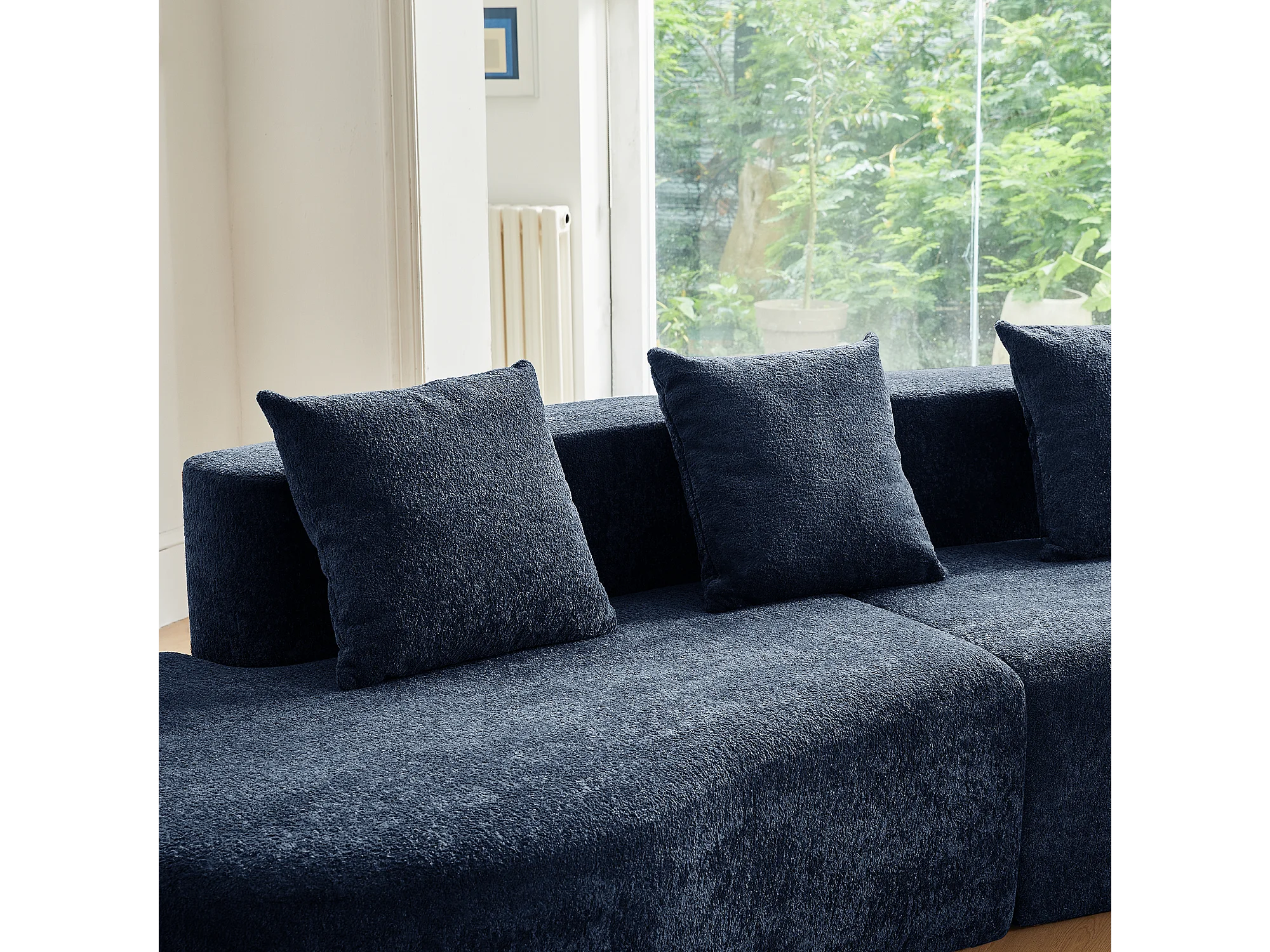 Canapé Arrondi Compressé 3 Places En Velours Bleu