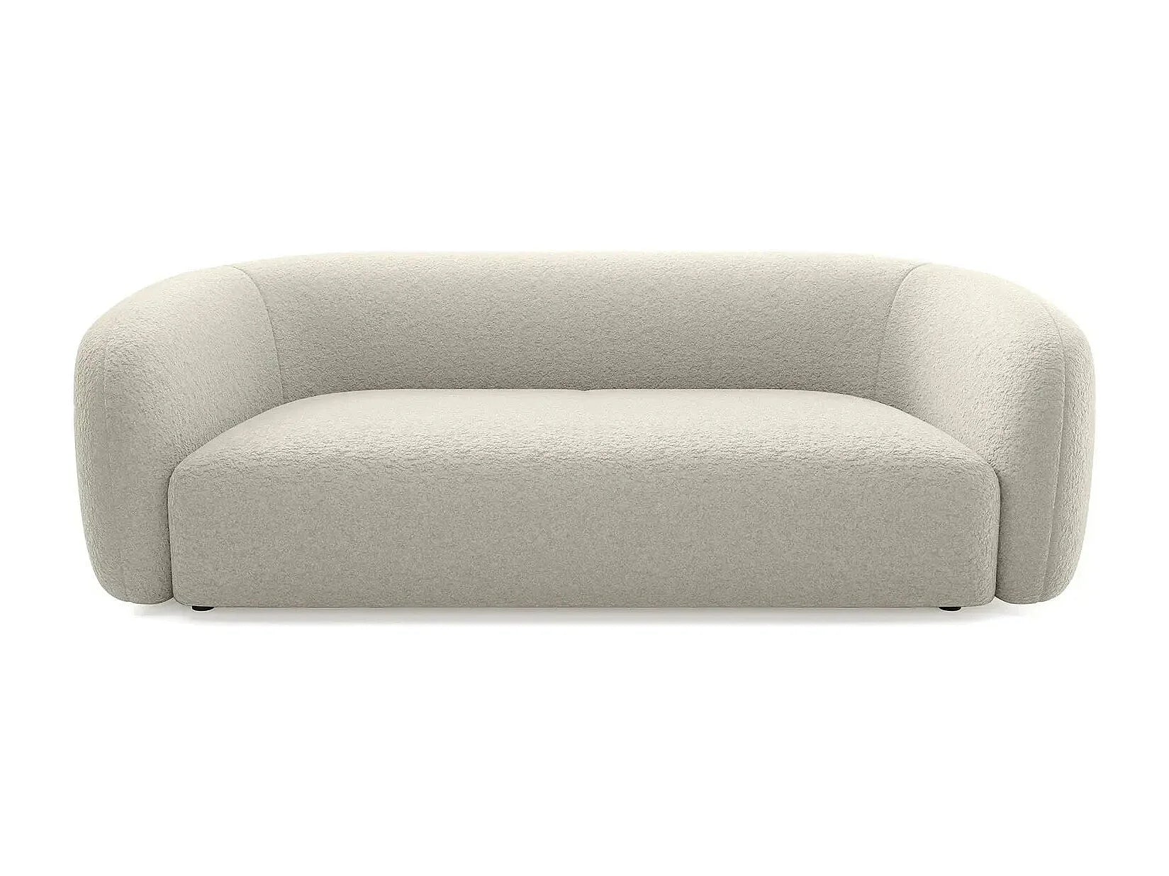 Canapé Arrondi Droit En Tissu Bouclette 3 Places Beige - BAHIA
