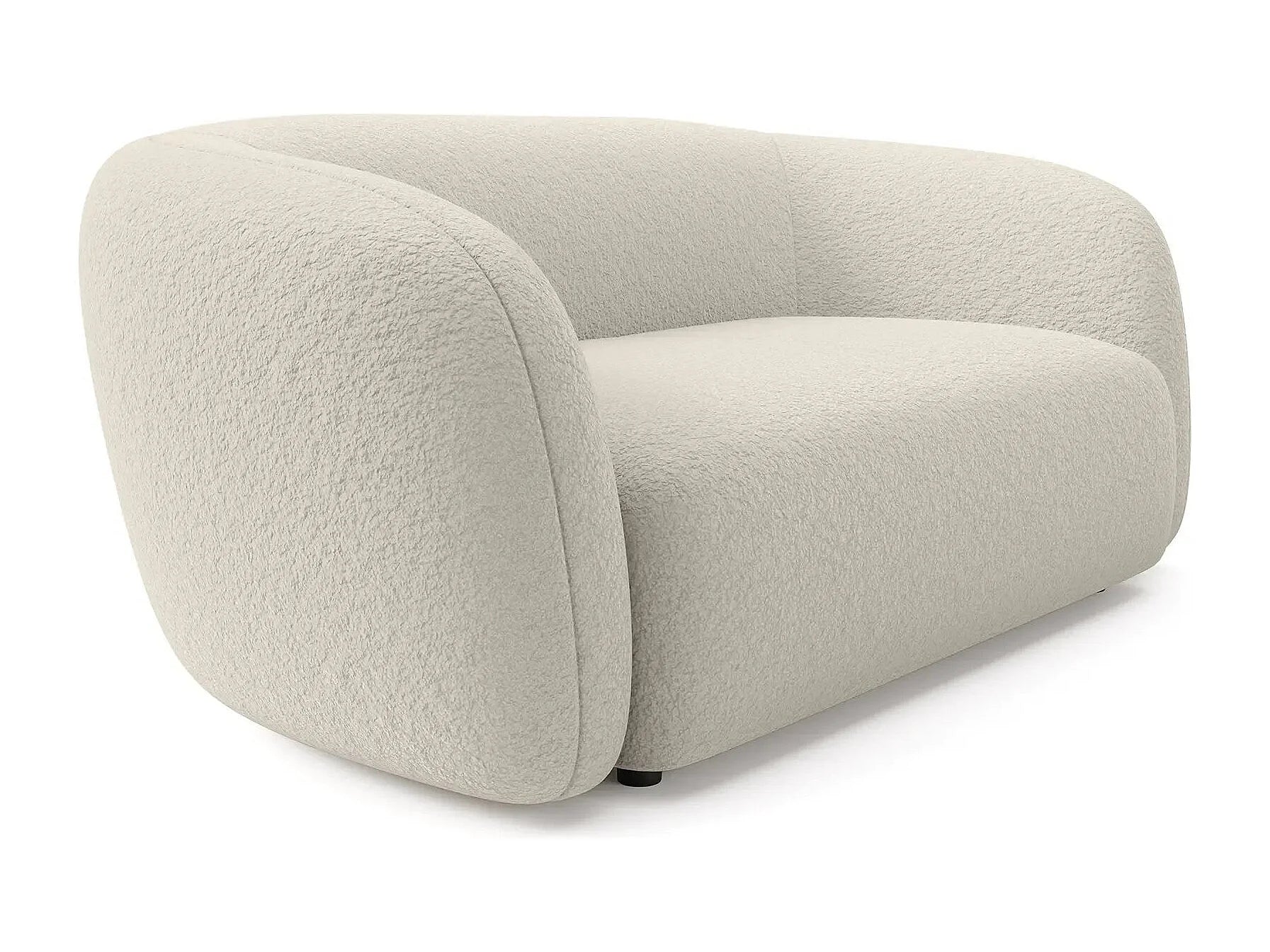 Canapé Arrondi Droit En Tissu Bouclette 3 Places Beige - BAHIA