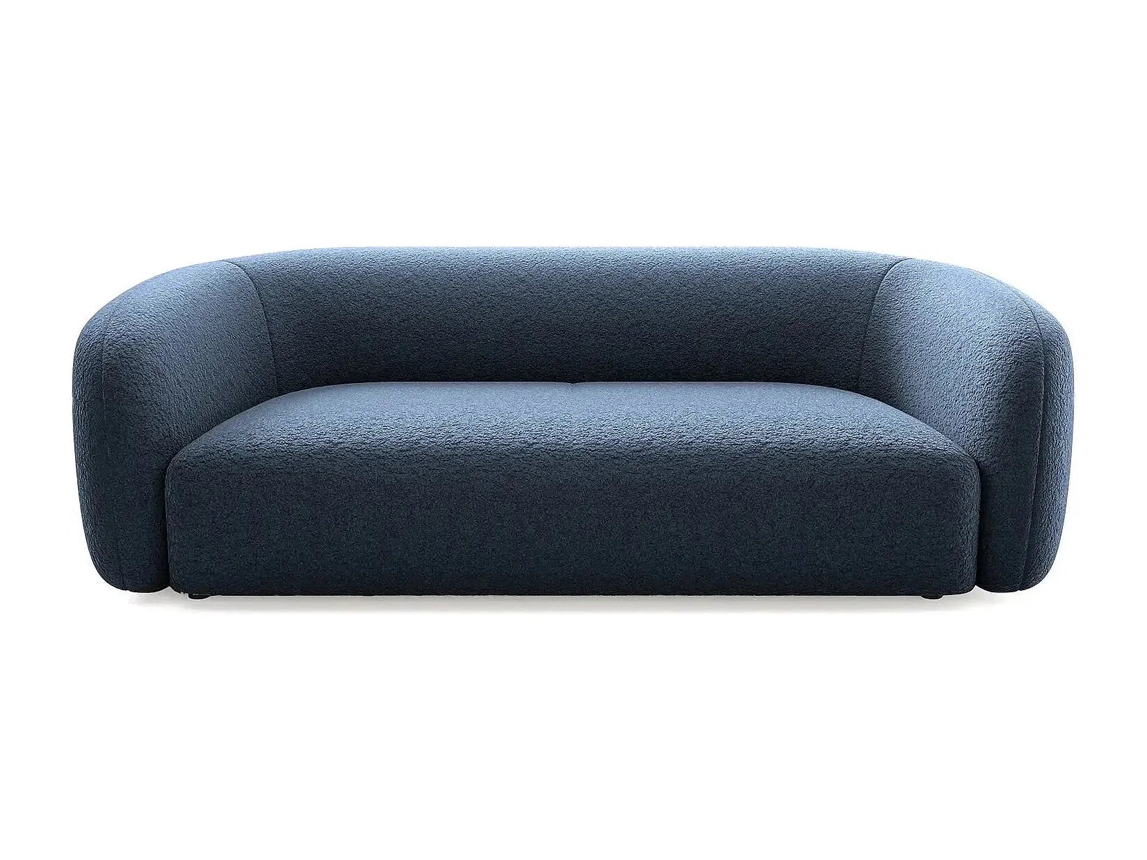 Canapé Arrondi Droit En Tissu Bouclette 3 Places Bleu - BAHIA