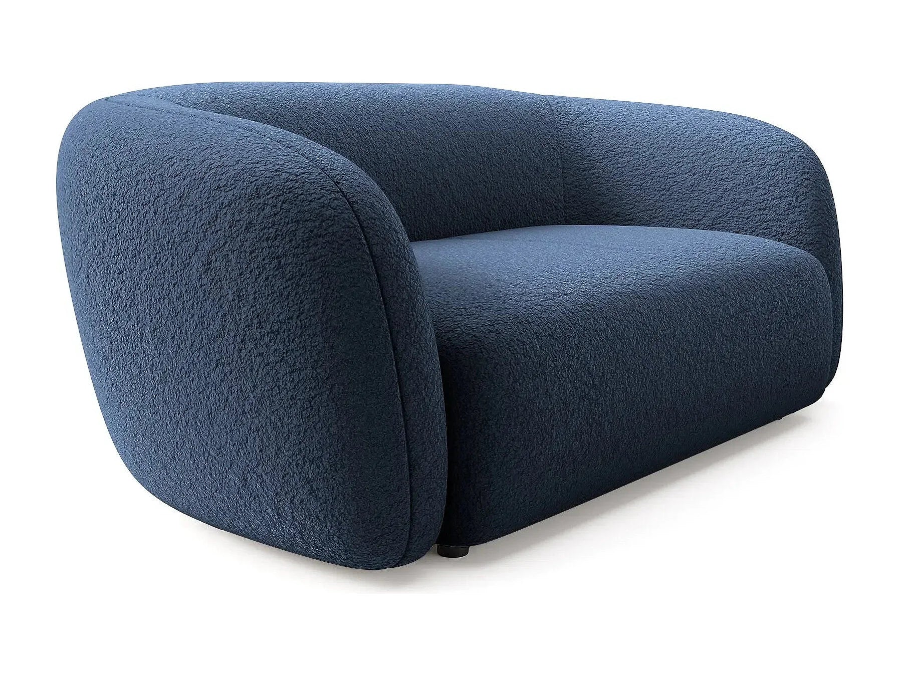 Canapé Arrondi Droit En Tissu Bouclette 3 Places Bleu - BAHIA