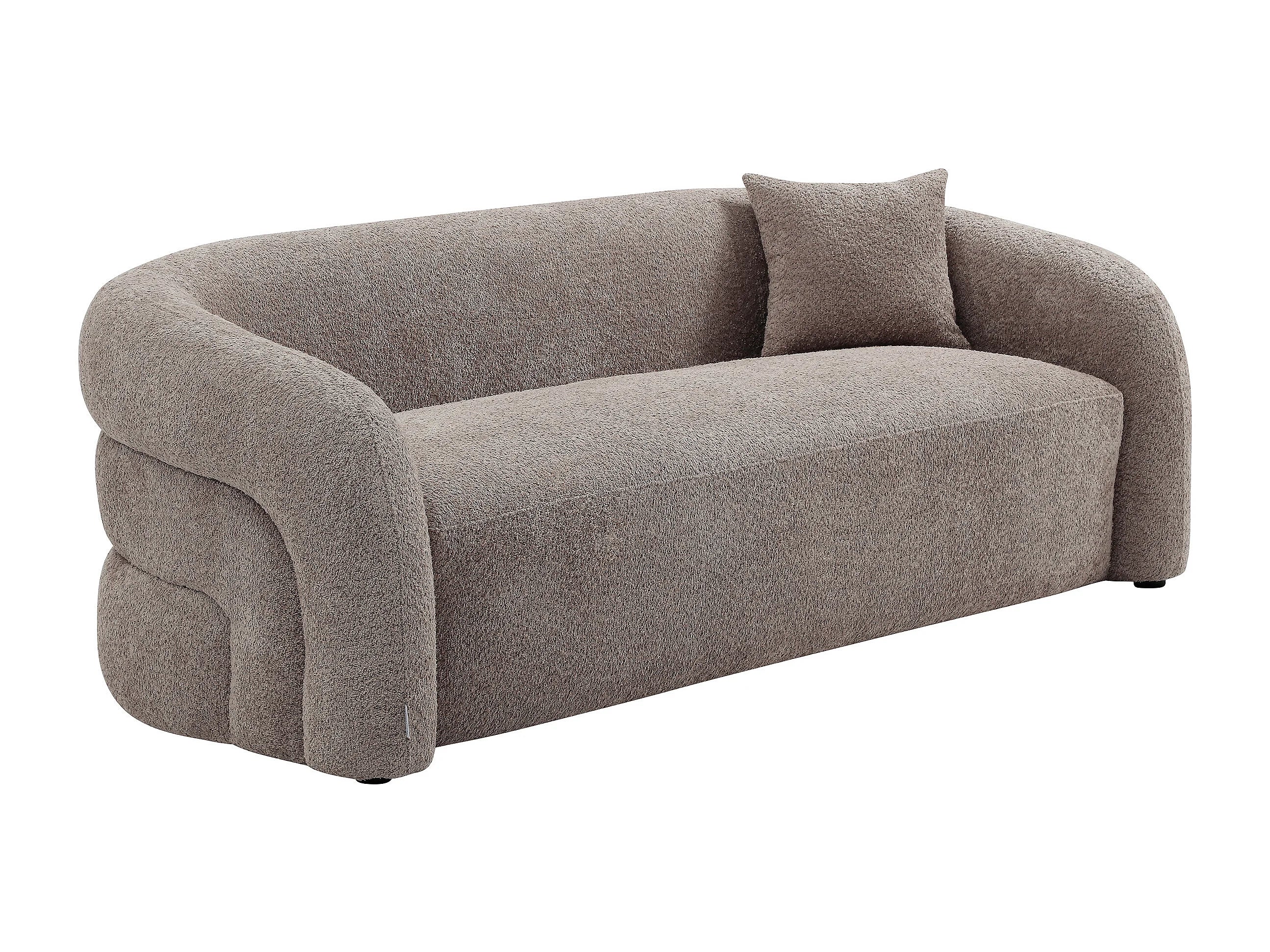 Canapé Arrondi 3 Places En Tissu Bouclette Taupe - LAPIOTA
