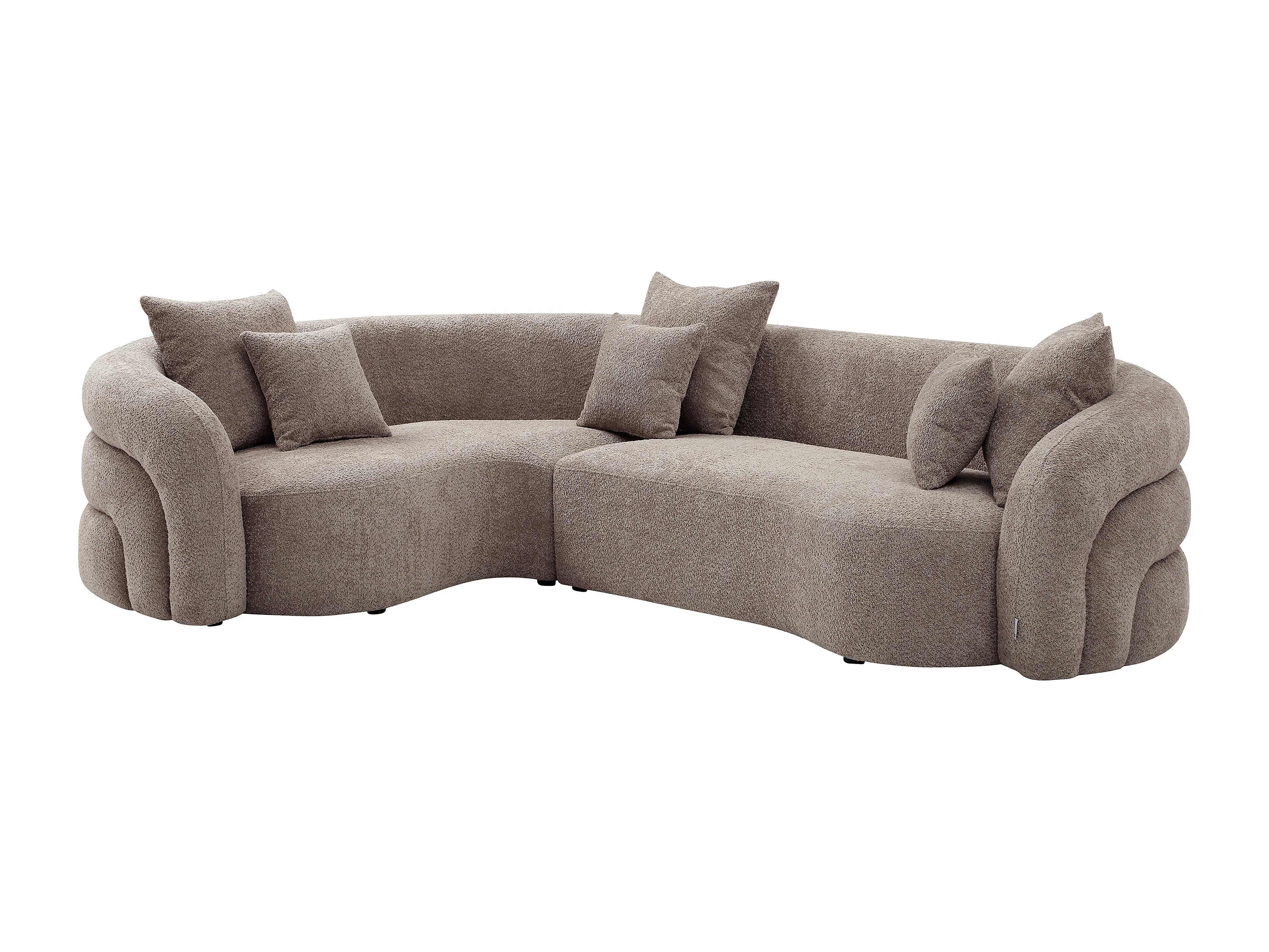 Canapé Arrondi D'Angle Gauche En Tissu Bouclette Taupe - LAPIOTA