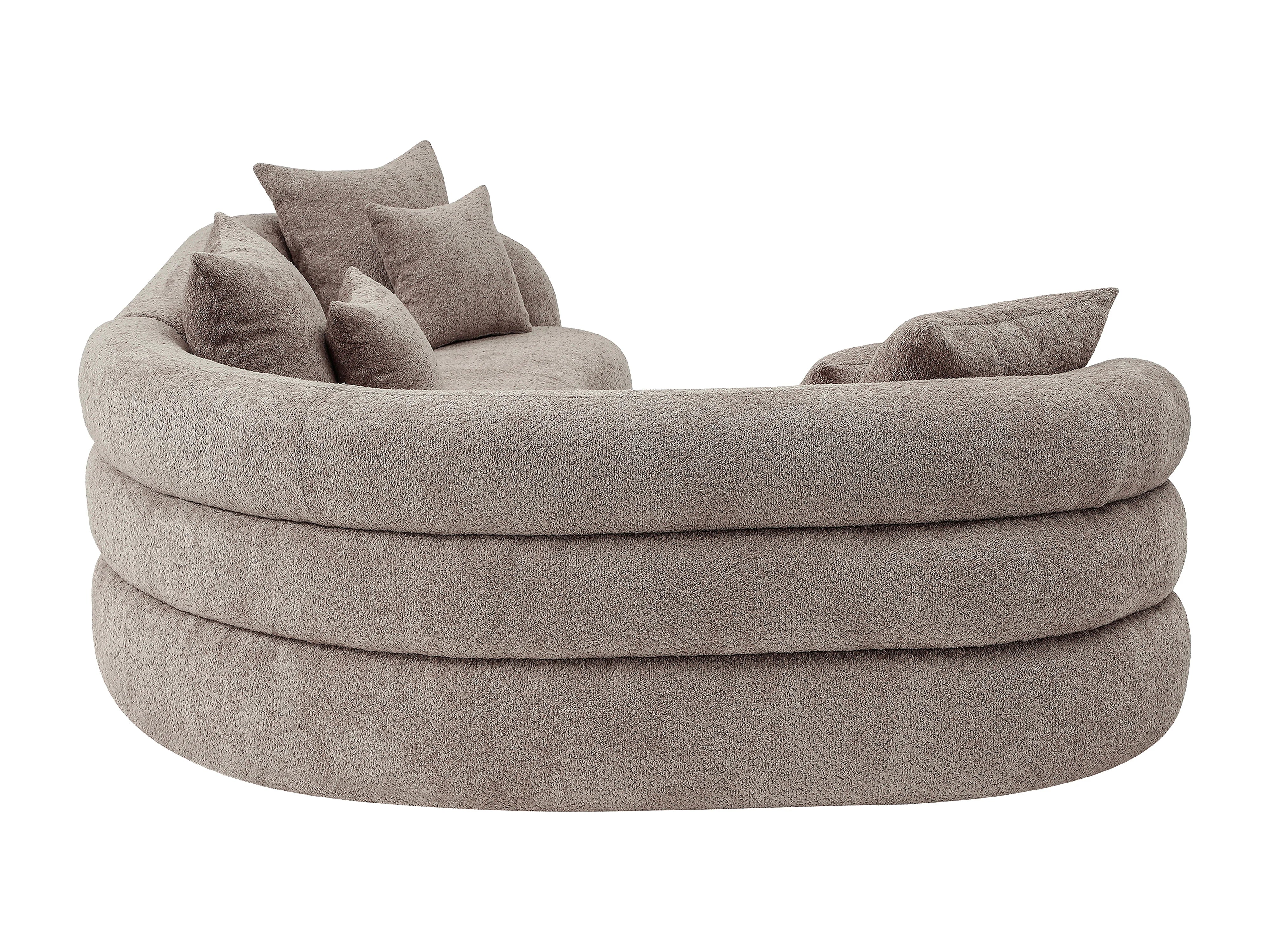 Canapé Arrondi D'Angle Gauche En Tissu Bouclette Taupe - LAPIOTA