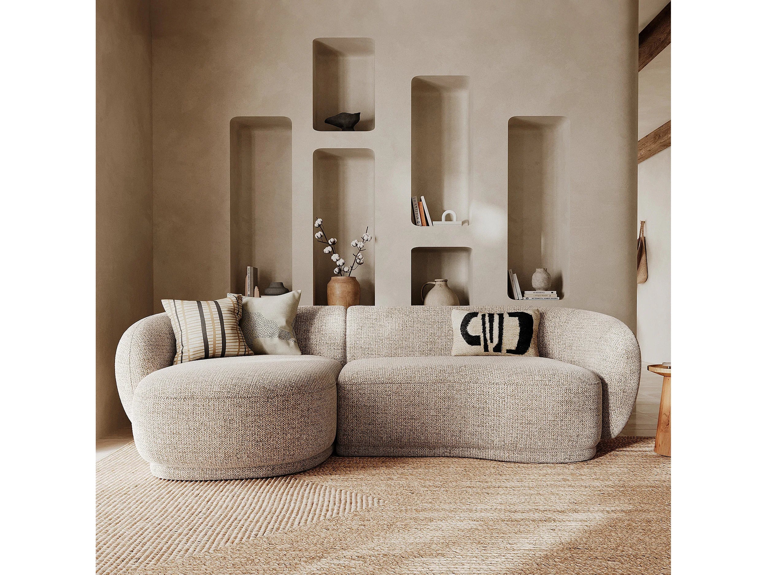 Canapé Arrondi D'Angle Modulable 4 Places Beige Chiné - NOVA