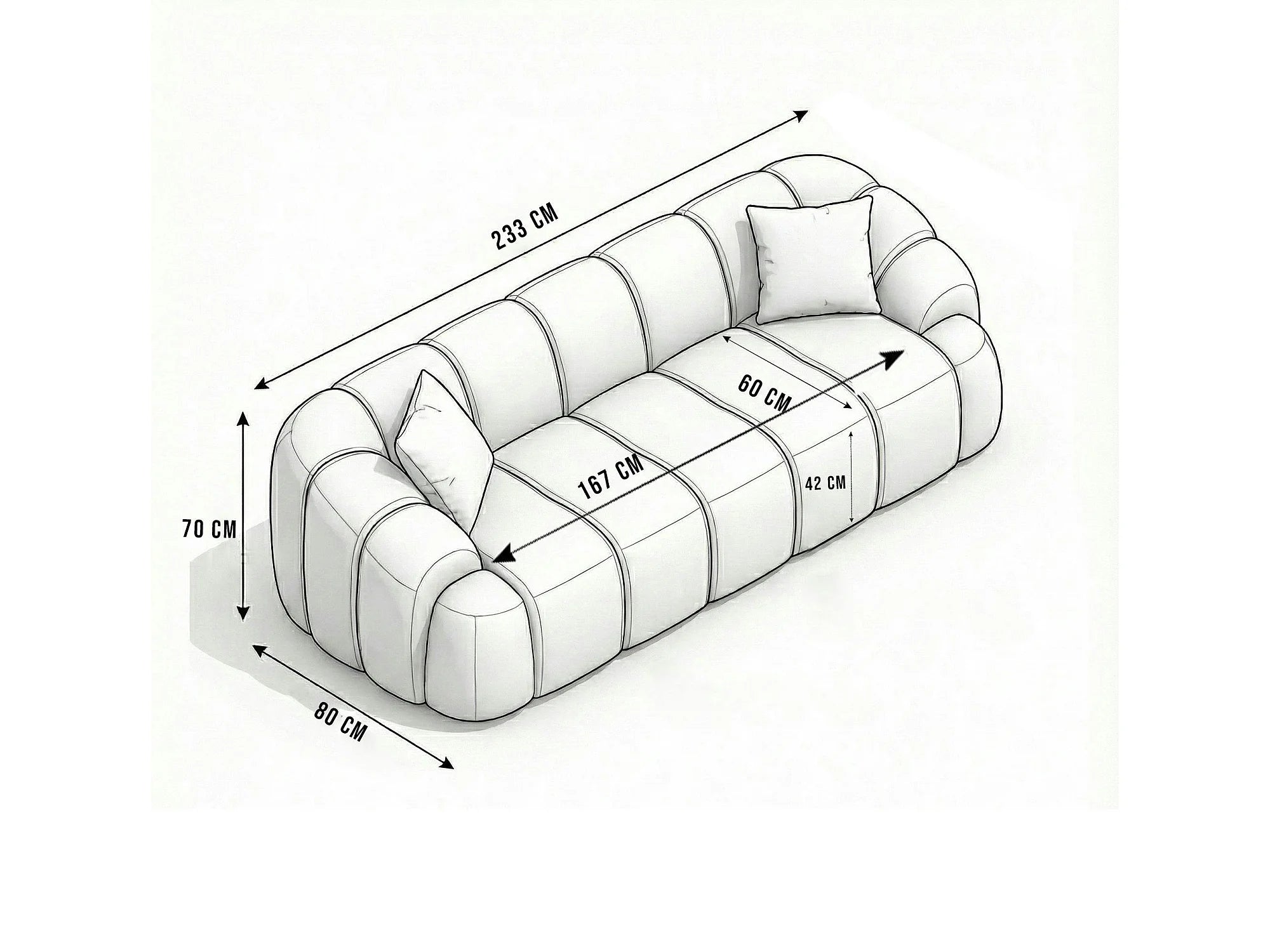 Canapé Arrondi 3 Places Taupe Design - ONDA