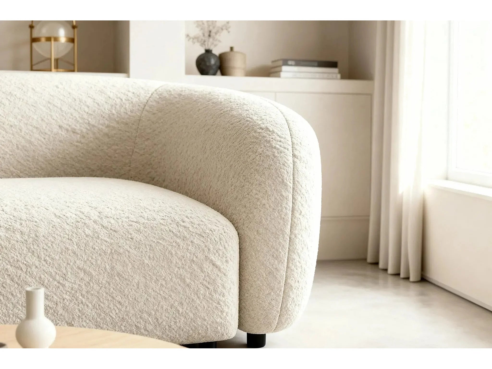 Canapé Arrondi Droit Tissu Bouclette 2 Places Beige - BAHIA