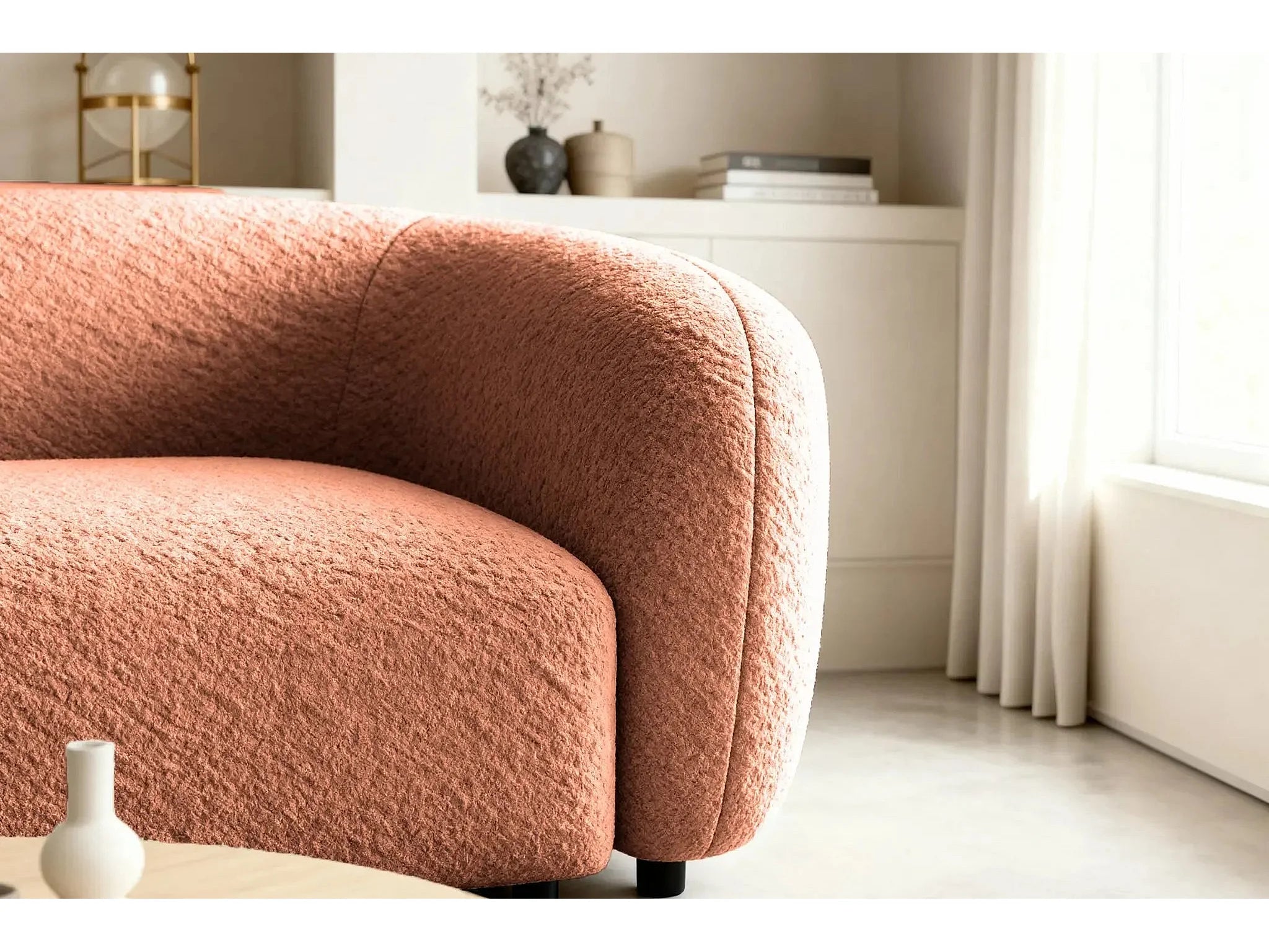Canapé Arrondi Droit Tissu Bouclette 2 Places Terracotta - BAHIA