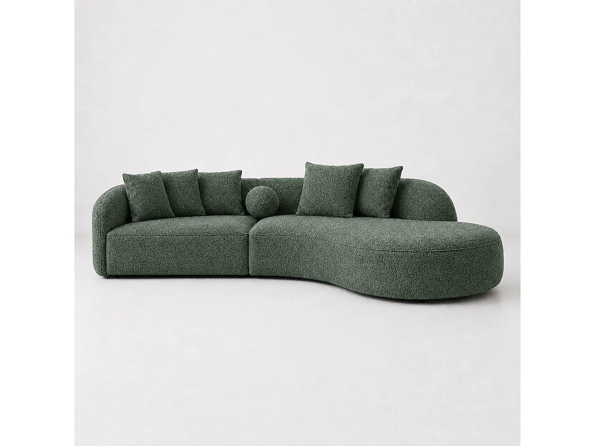 Canapé Arrondi Laine 3 Places Vert Cèdre - Zen