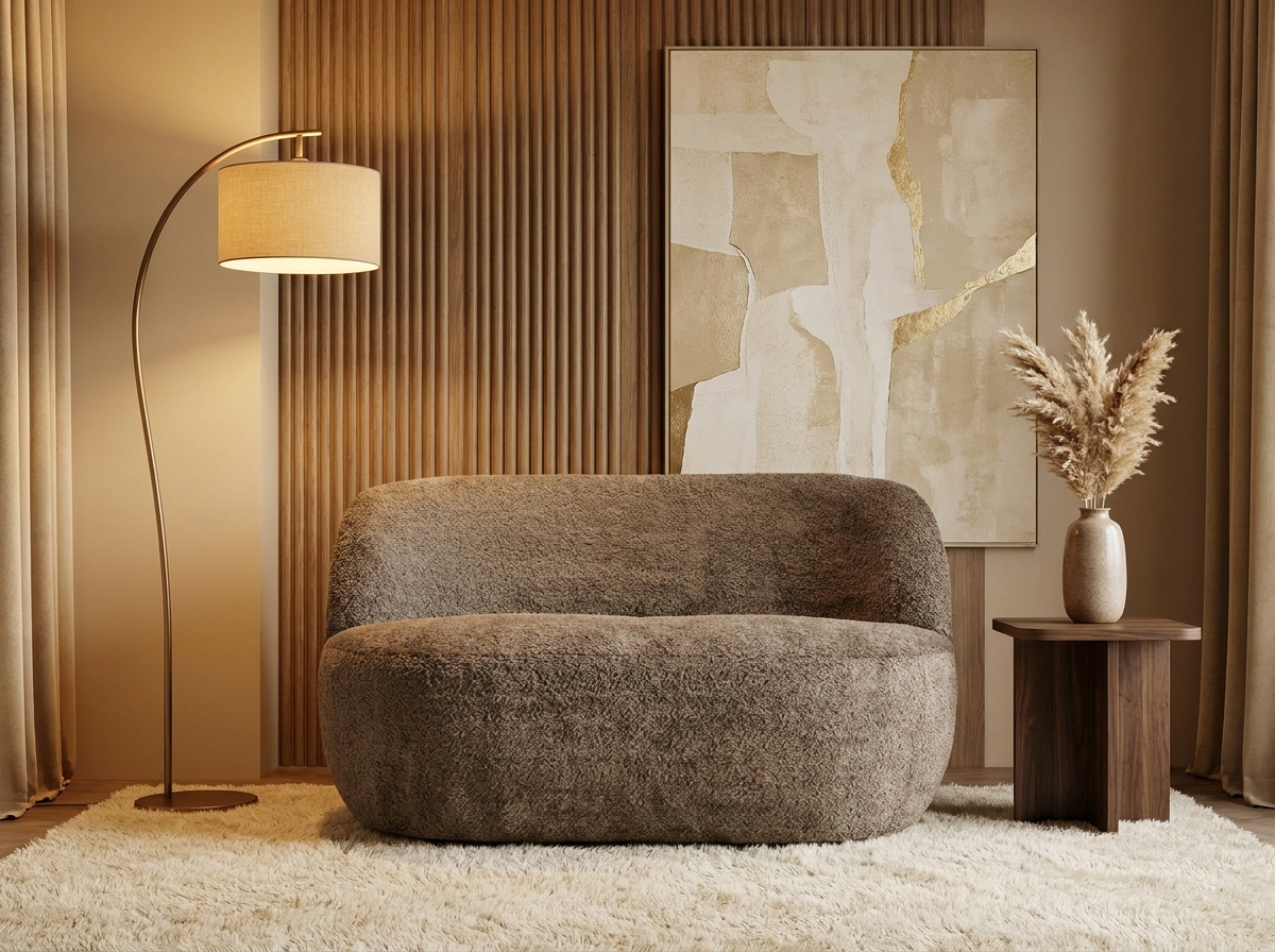 Banquette Arrondie Bouclette 2 Places Taupe - Mo