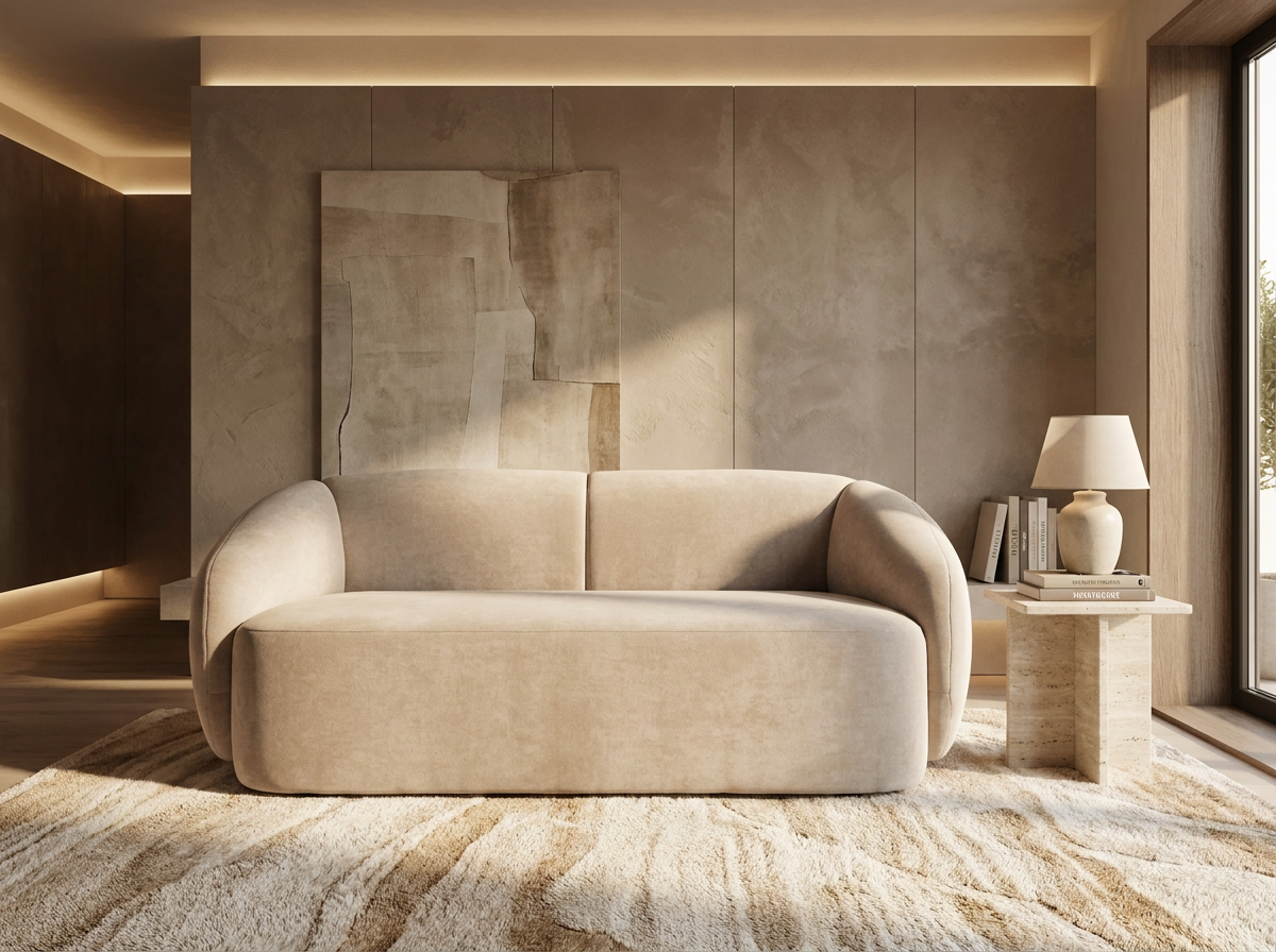 Banquette Arrondie Velours 2 Places Beige - Bun
