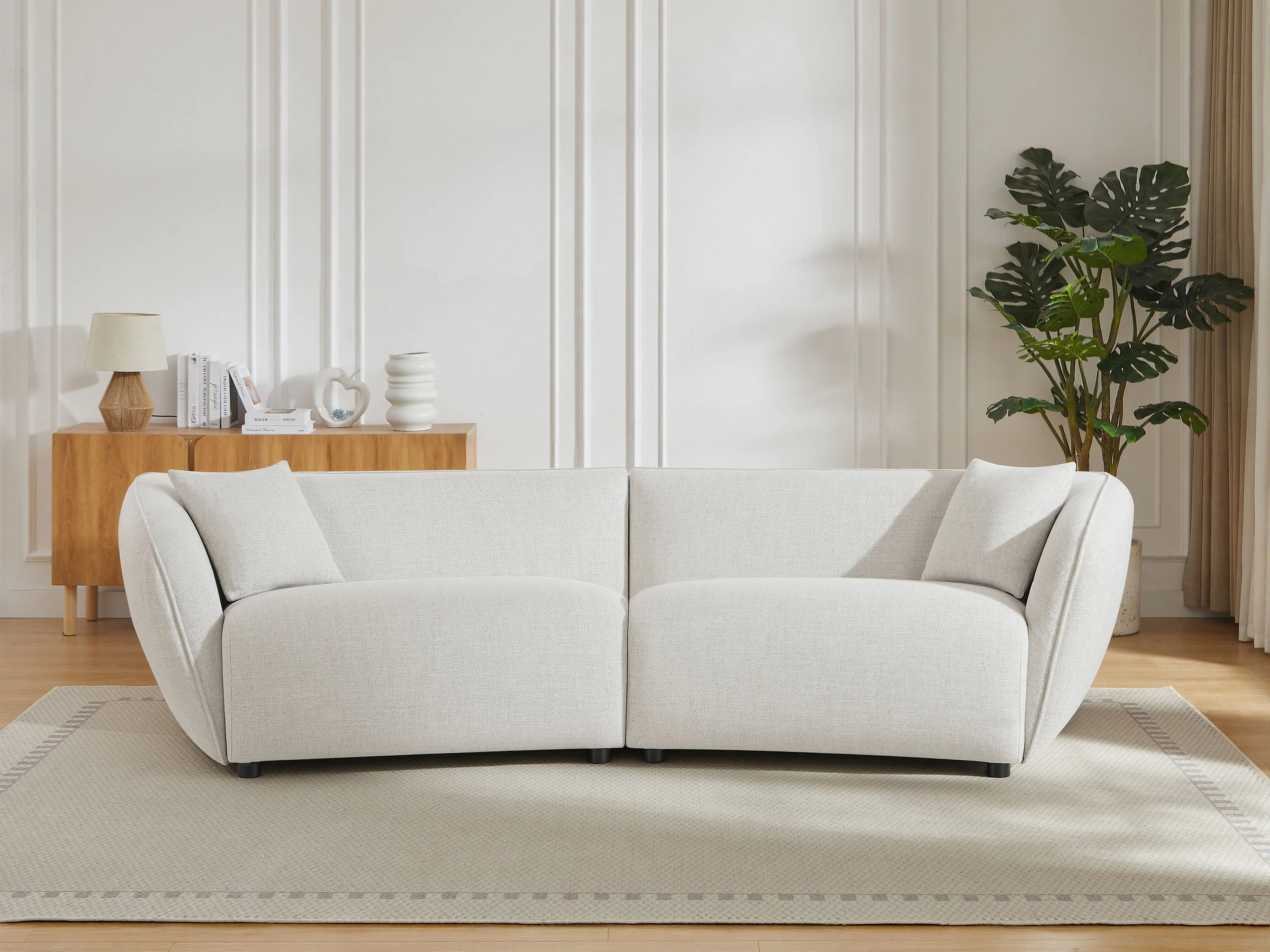 Canapé Arrondi 4 Places En Tissu Texturé Beige - LUCAMO