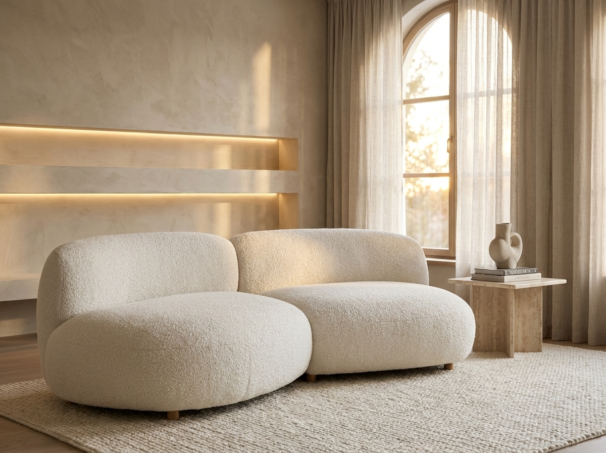 Canapé Arrondi Bouclette 4 Places Beige - Stonic