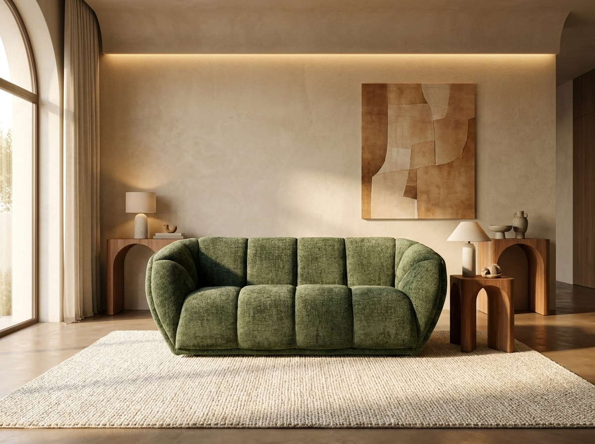 Canapé Arrondi Tissu 3 Places Vert - West