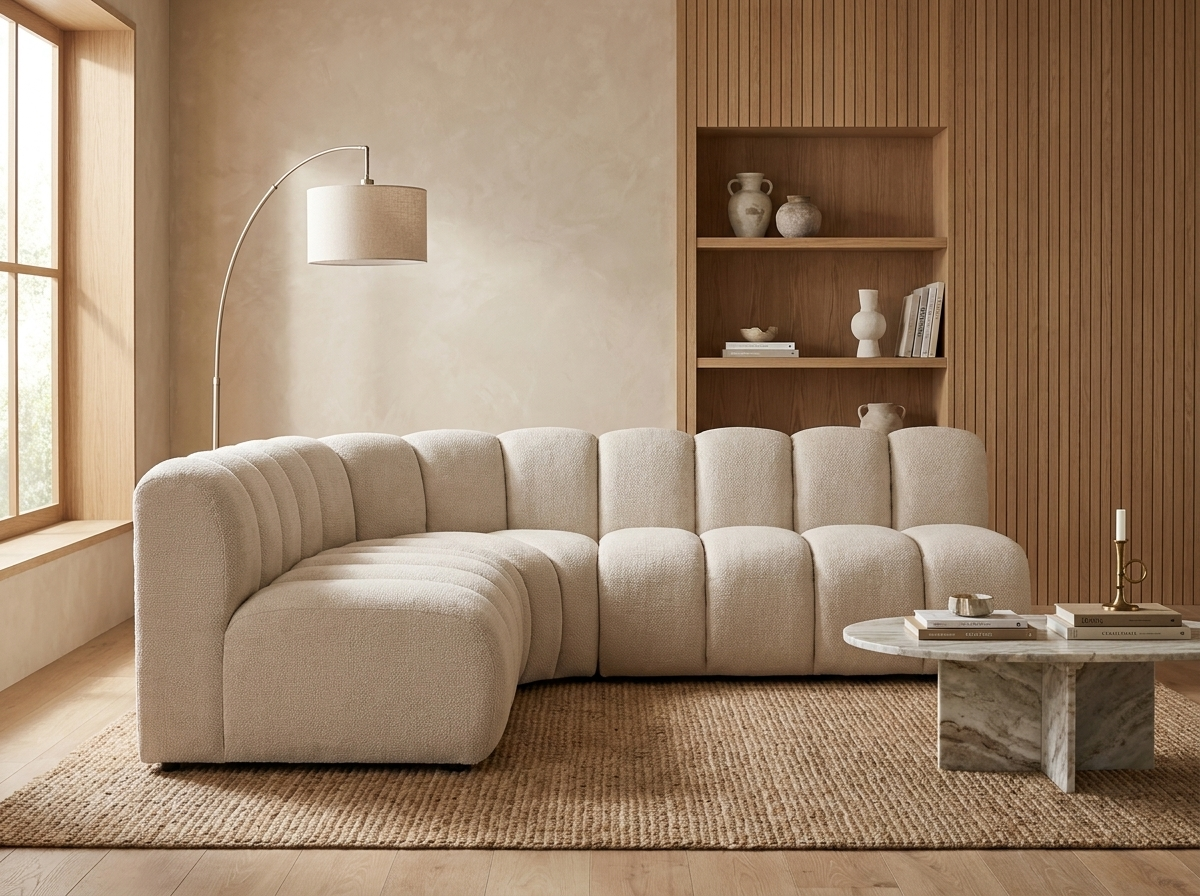 Canapé Arrondi Tissu 4 Places Beige - Grania
