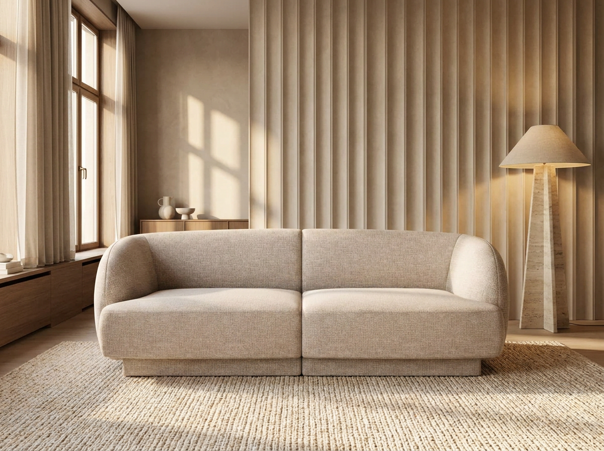 Canapé Arrondi Tissu Chenille 2 Places Beige - Miley