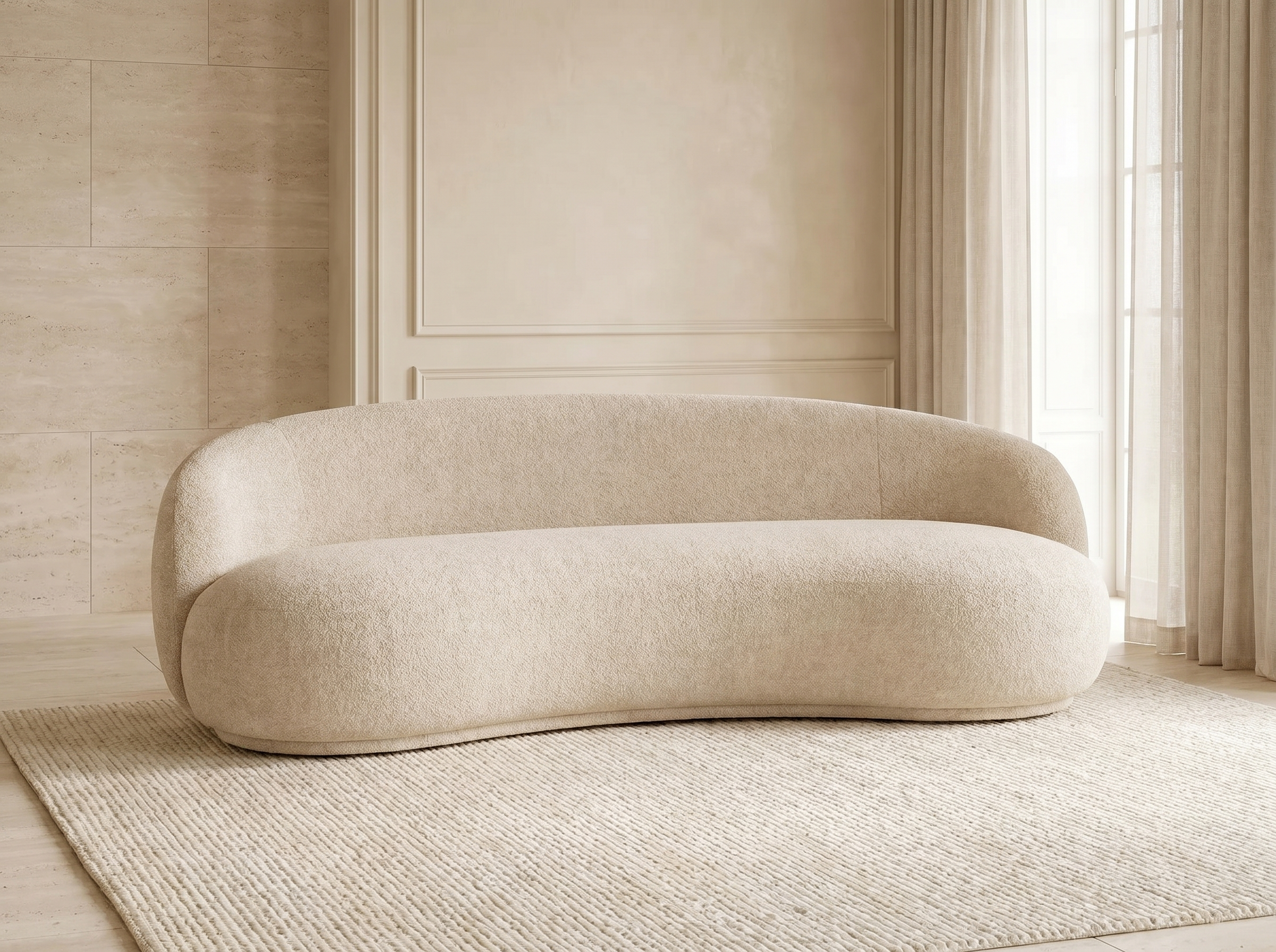 Canapé Incurvé Design 3 Places en Tissu Chenille Beige - MARLO