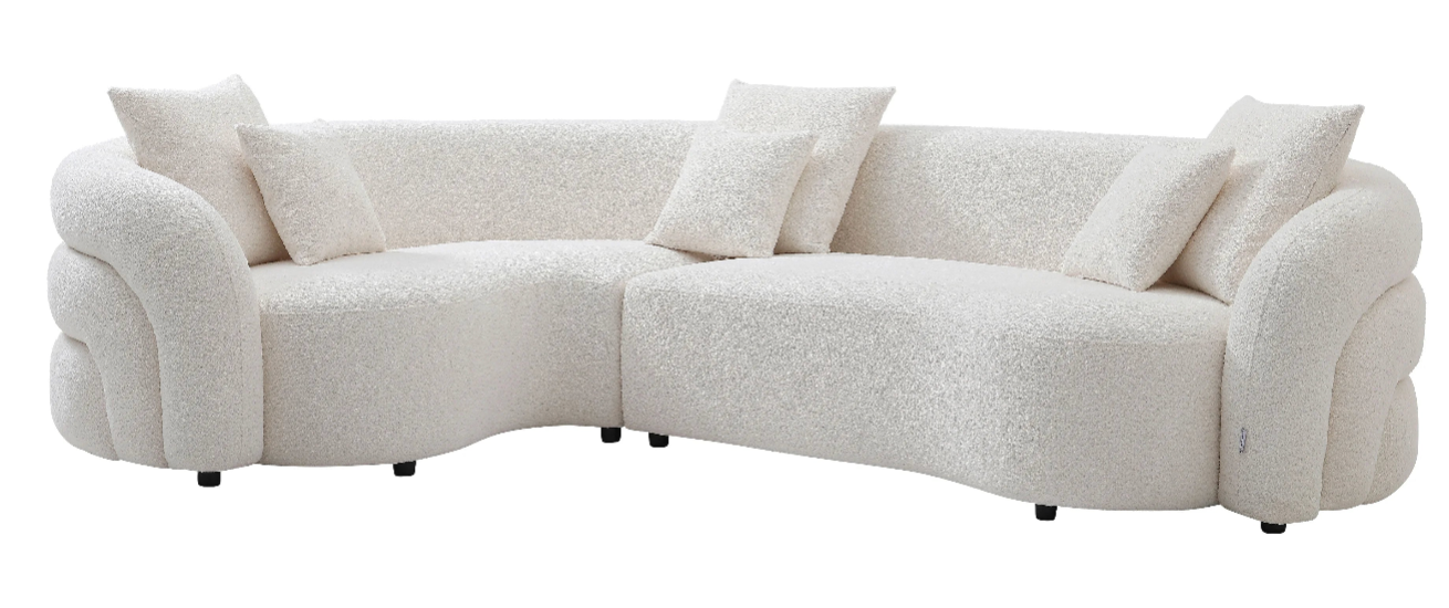 Canapé Arrondi D'Angle Gauche En Tissu Bouclette Blanc - LAPIOTA