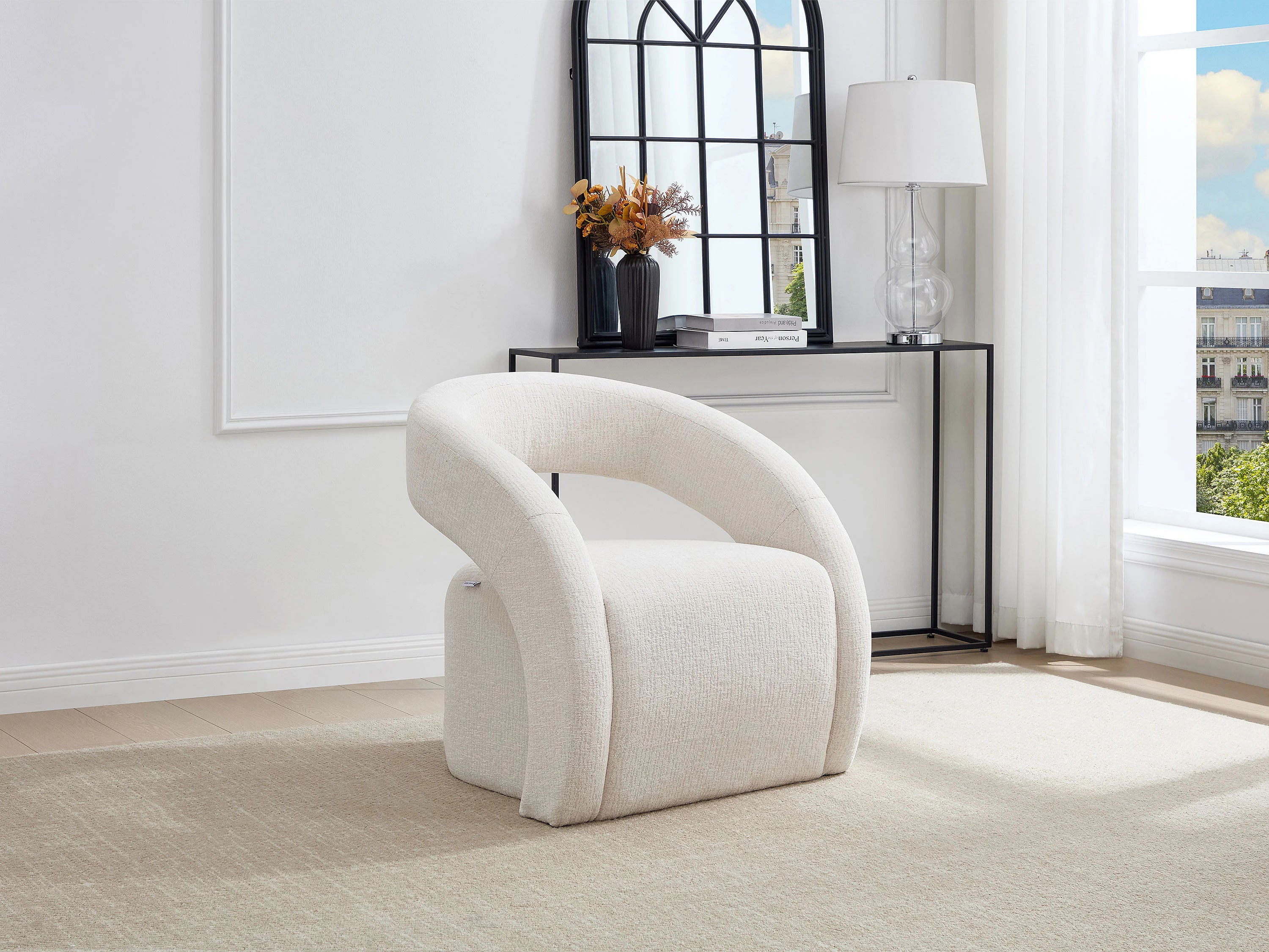 Fauteuil Arrondi En Tissu Chenille Beige - LUCIOTA