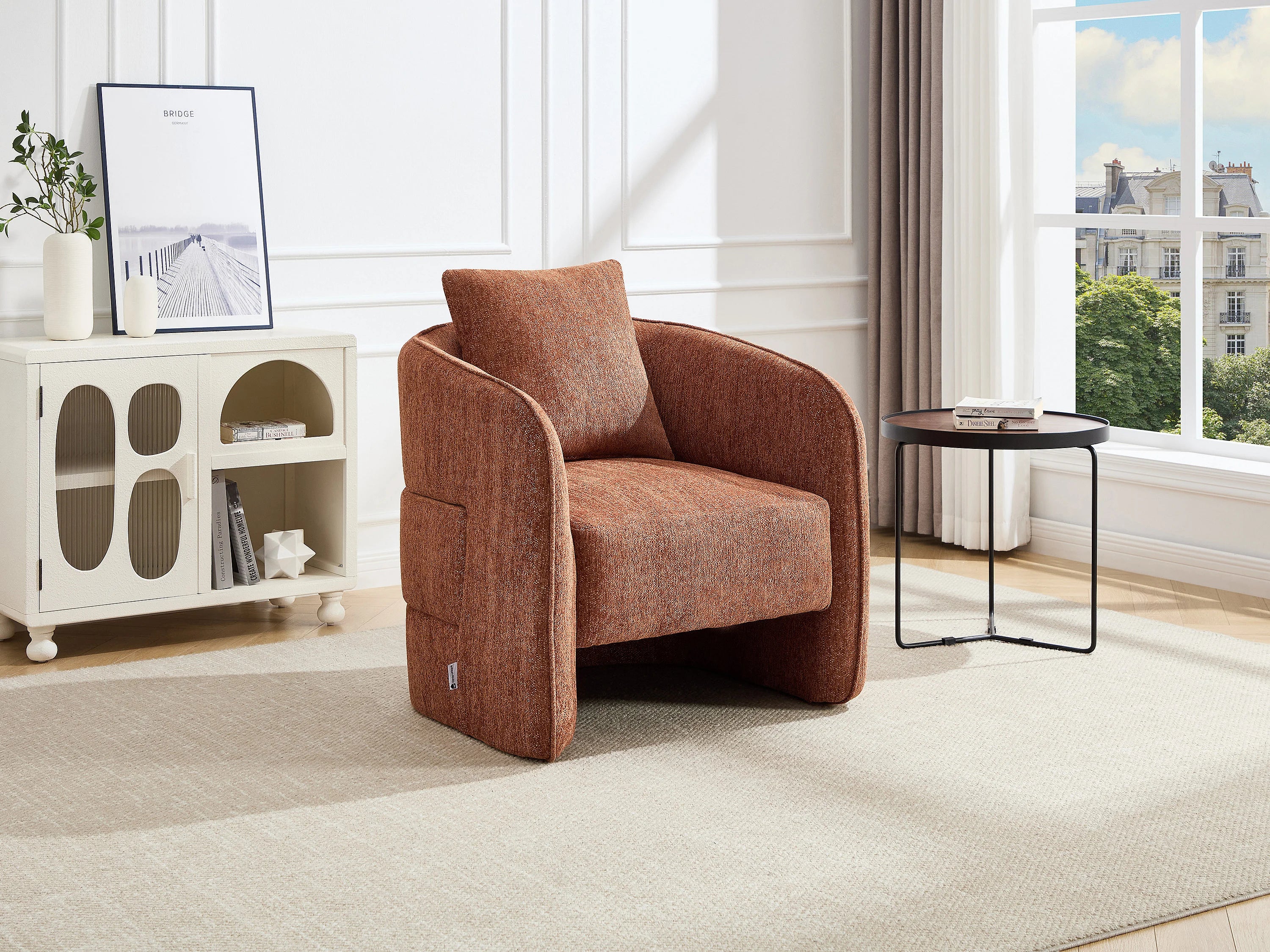 Fauteuil Arrondi En Tissu Chiné Terracotta - LANITO