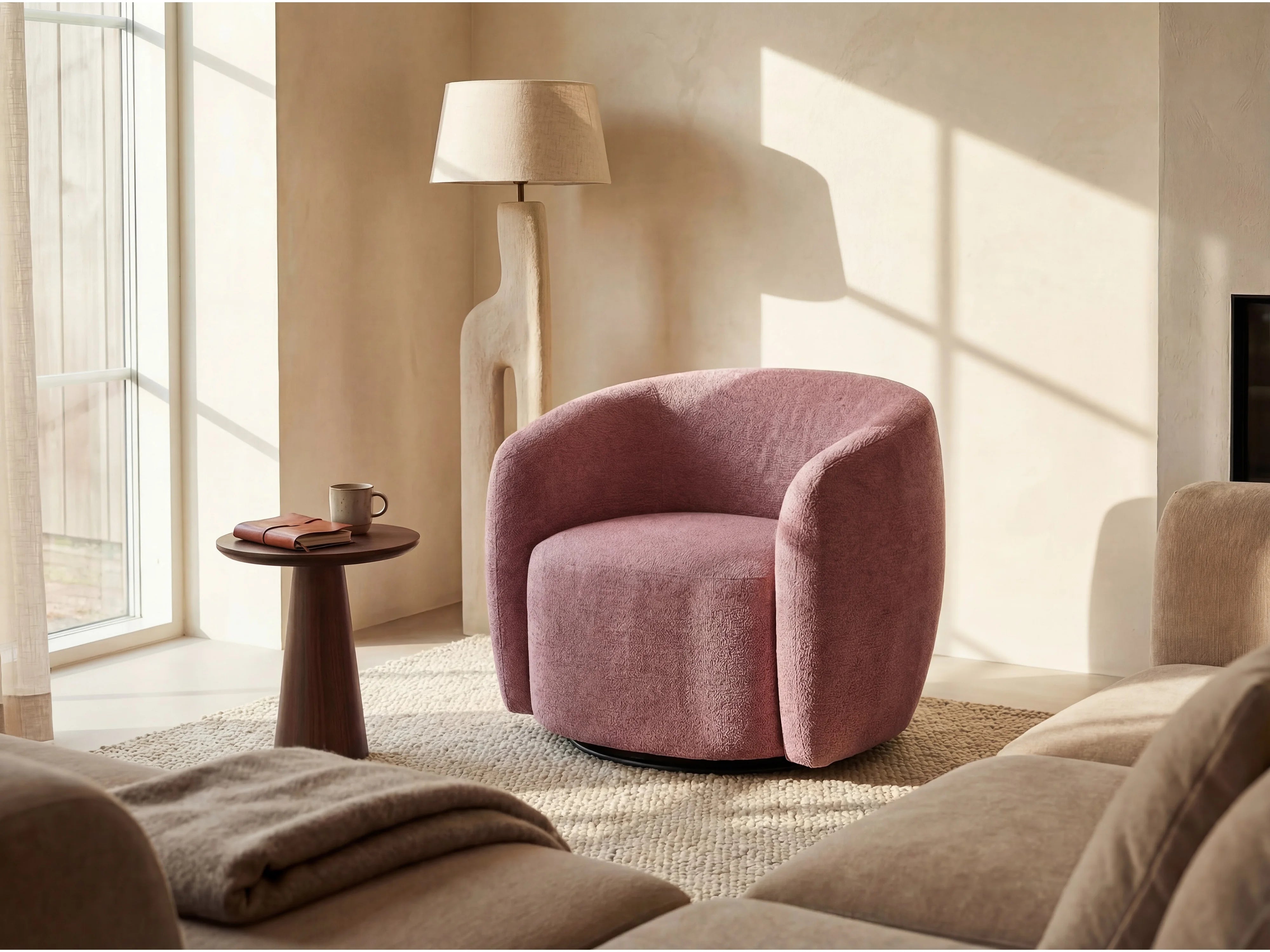 Fauteuil Arrondi En Tissu Texturé Rouge - VEREIDE