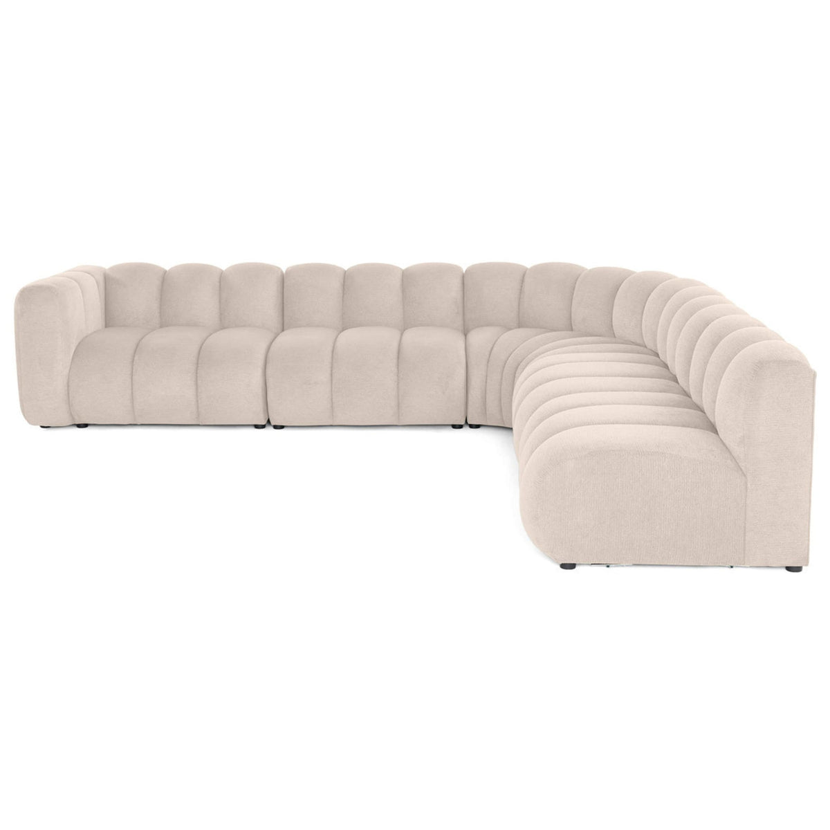Canapé Modulable Arrondi Tissu Texturé 5 Places Beige - Debbie