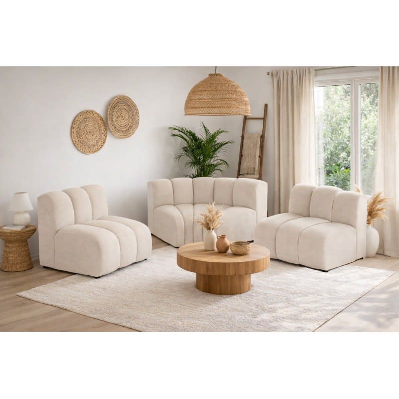 Canapé Arrondi Tissu 4 Places Beige - Grania